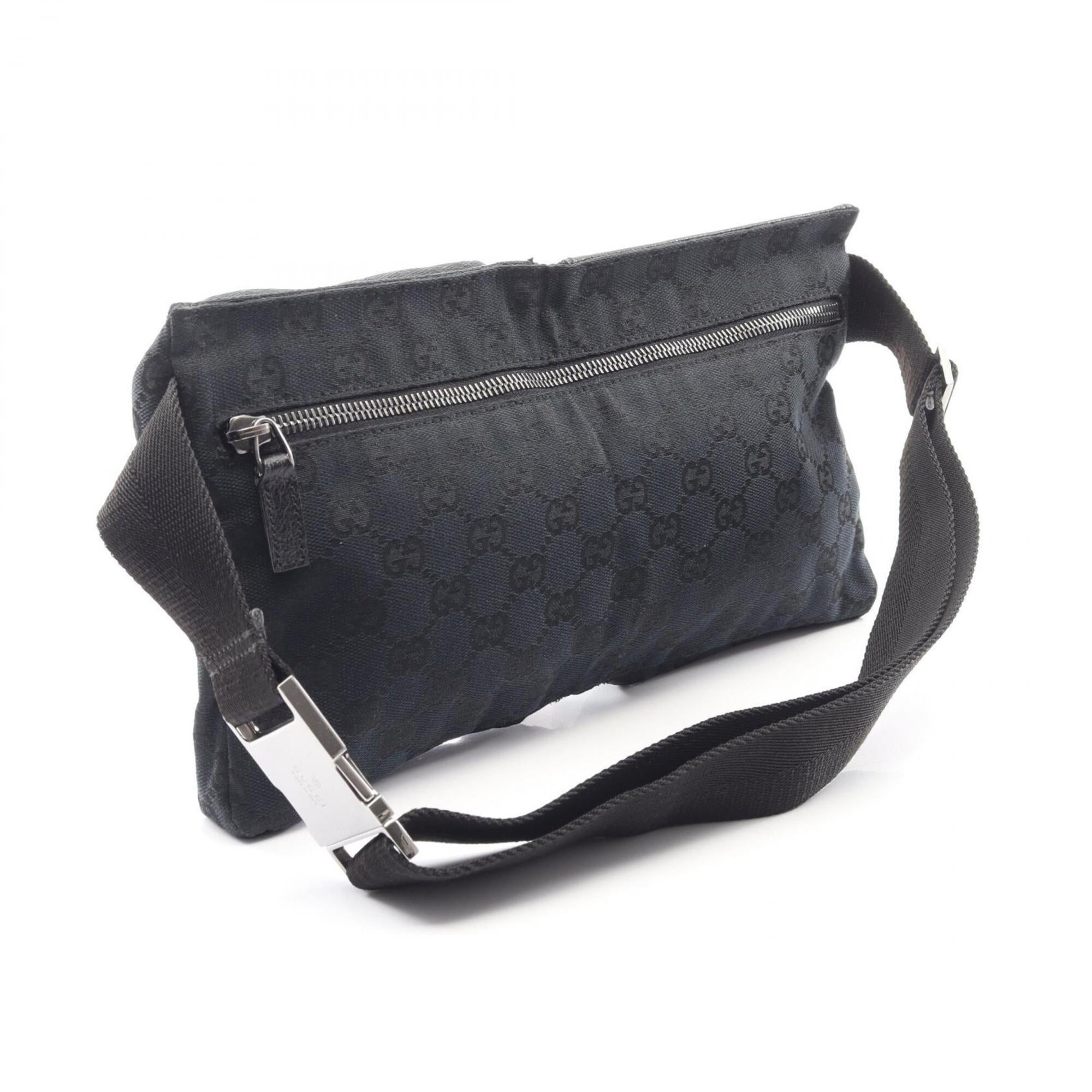 Gucci Gg Canvas Black Gg Canvas Leather Fanny Pack Handbag (Pre-Owned)