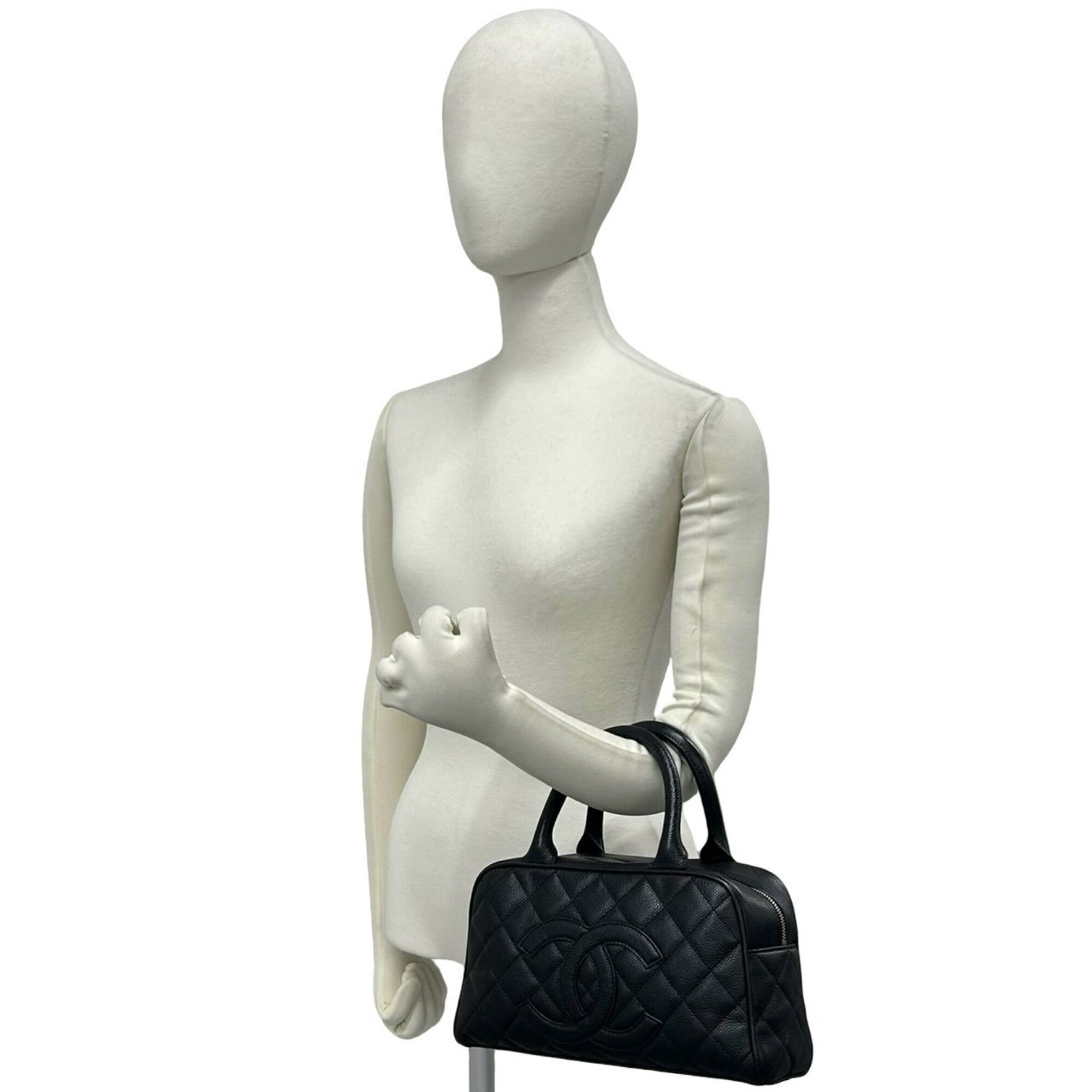 Chanel Black Grained Calfskin Boston Bag Handbag (Pre-Owned)