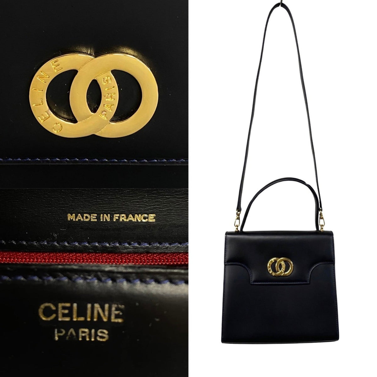 Celine Navy Leather Handbag Shoulder Bag Tote Bag (Pre-Owned)