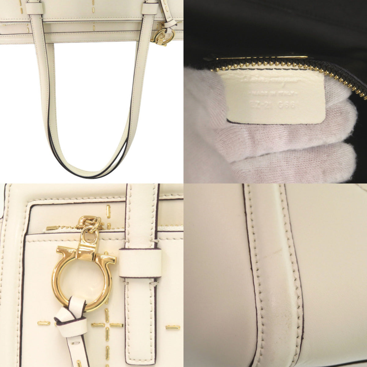 Salvatore Ferragamo White Leather Shoulder Bag Tote Bag (Pre-Owned)