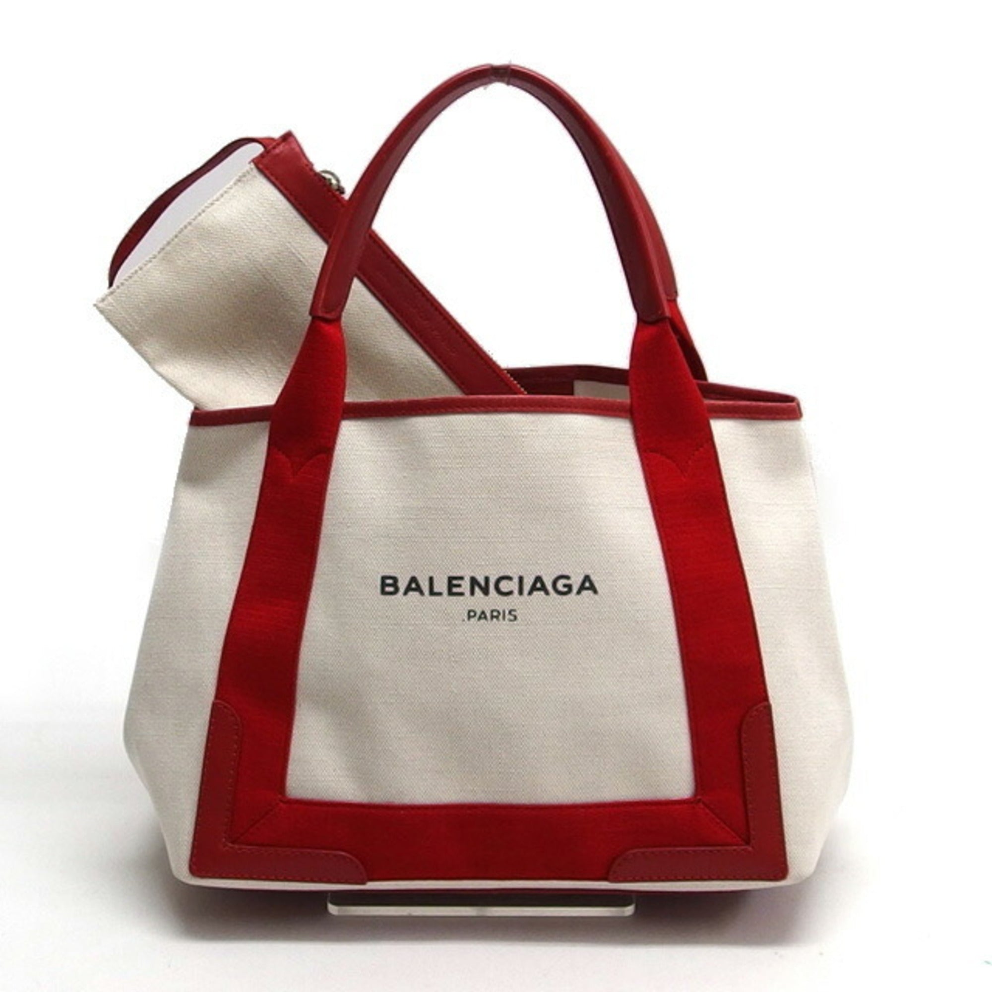 Balenciaga Red Color White Canvas Leather Handbag Tote Bag (Pre-Owned)