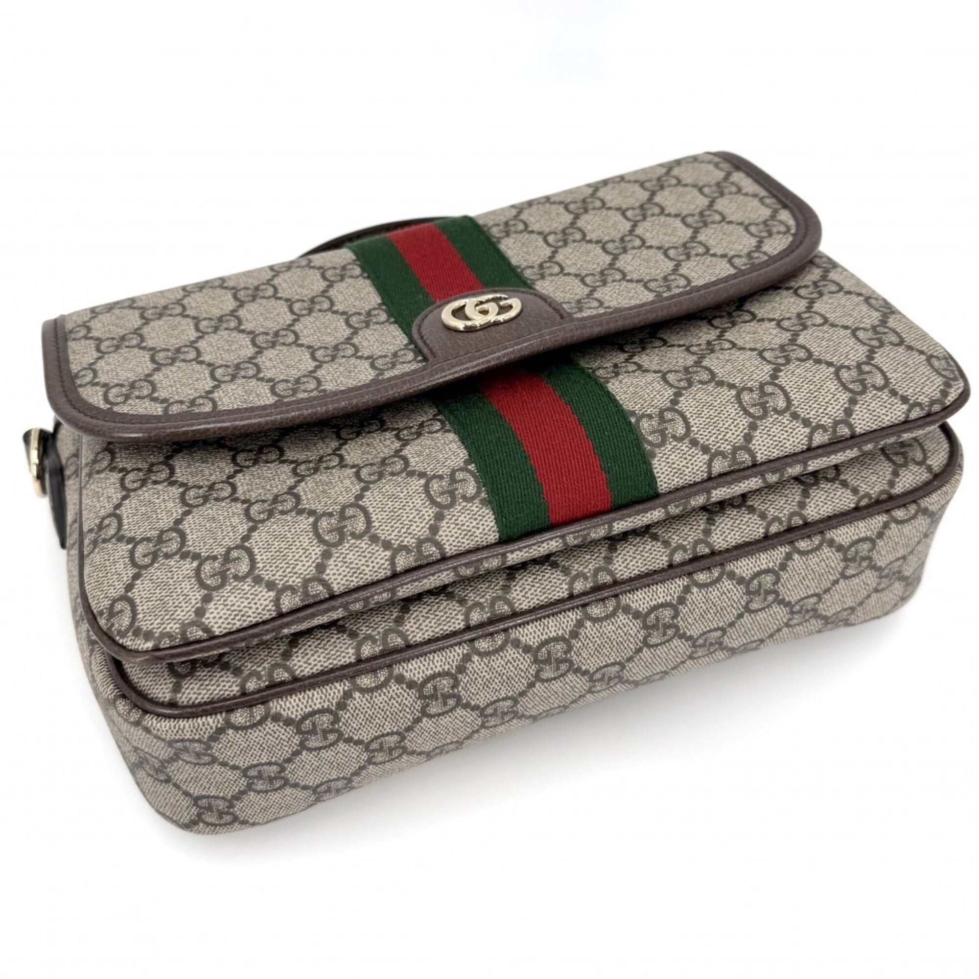 Gucci Beige Brown Gg Supreme Canvas Leather Handbag Shoulder Bag (Pre-Owned)