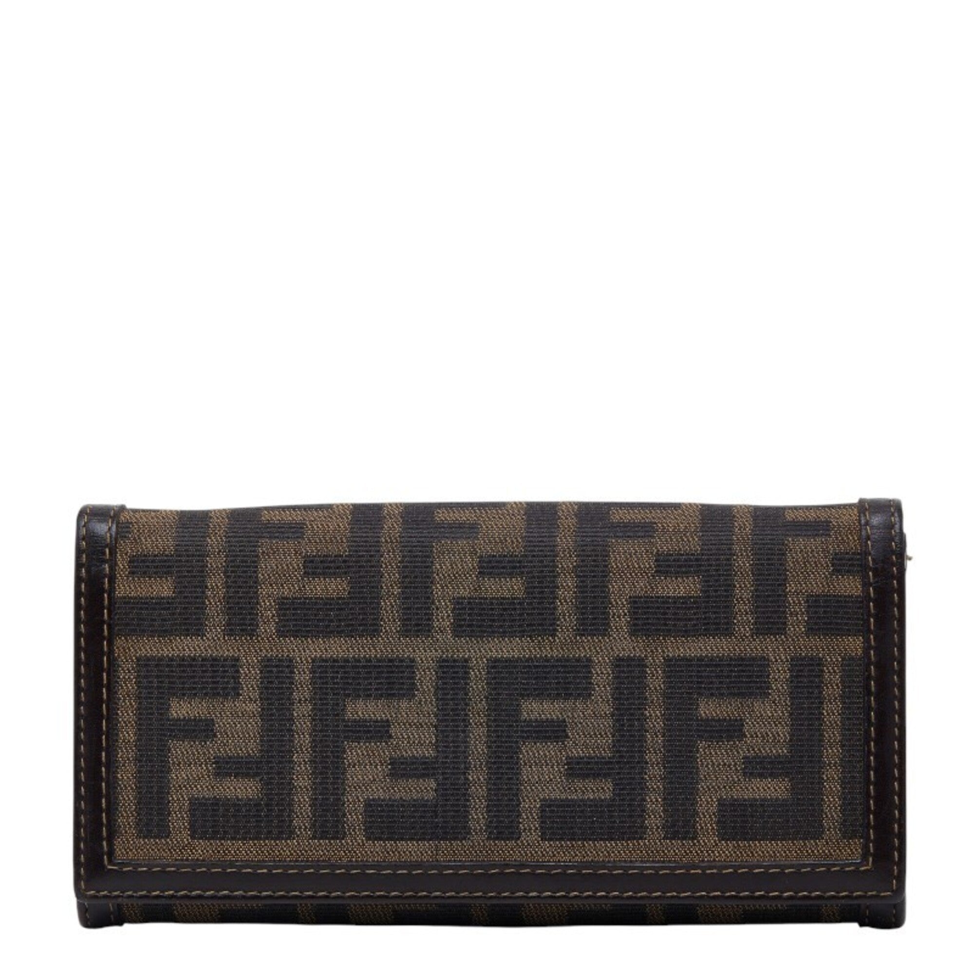 Fendi Brown Canvas Leather Long Wallet (Bi-Fold) (Pre-Owned)