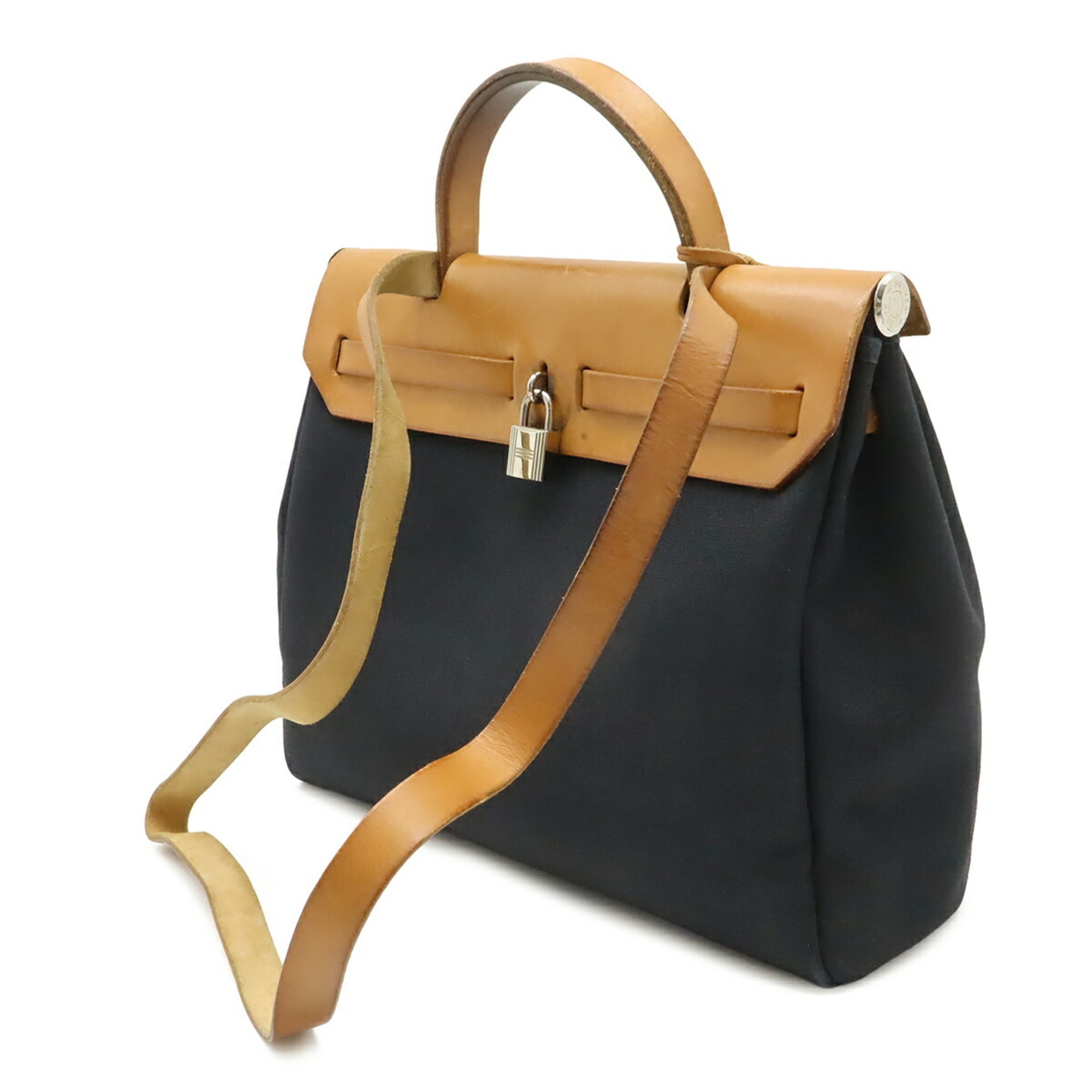 Hermes Beige Black Toile Officier Handbag Shoulder Bag (Pre-Owned)