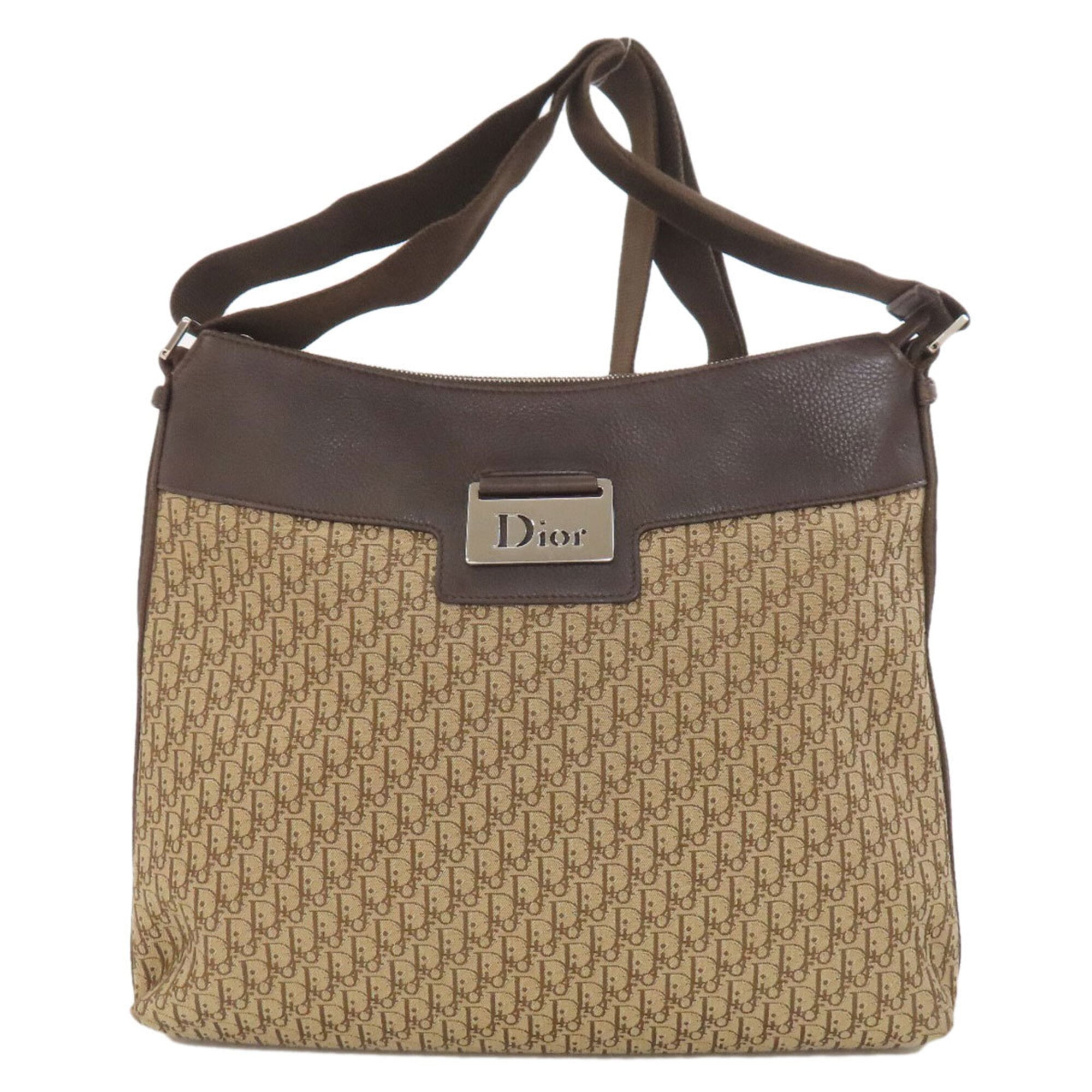 Christian Dior Brown Canvas Leather Shoulder Bag (Pre-Owned)