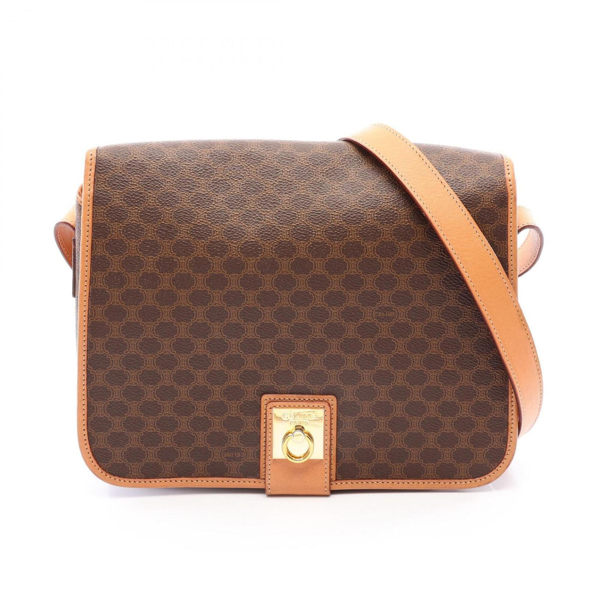Celine Brown Coated Canvas Leather Handbag Shoulder Bag (Pre-Owned)