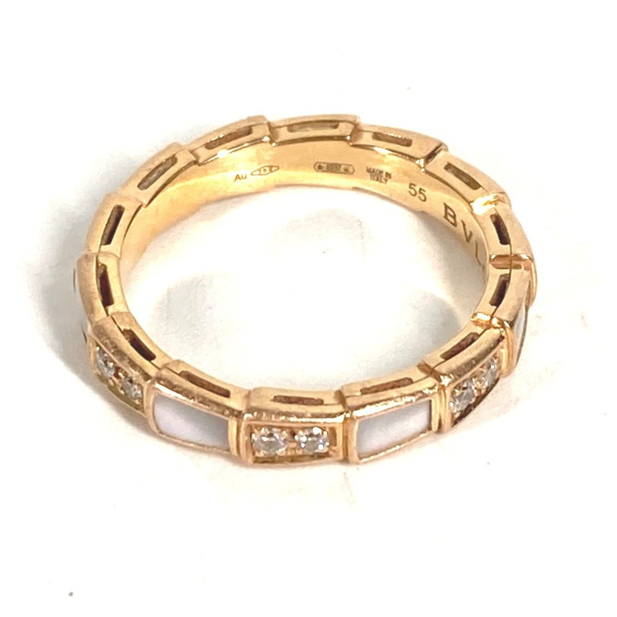 Bvlgari Serpenti Pink Gold White Band Ring (Pre-Owned)