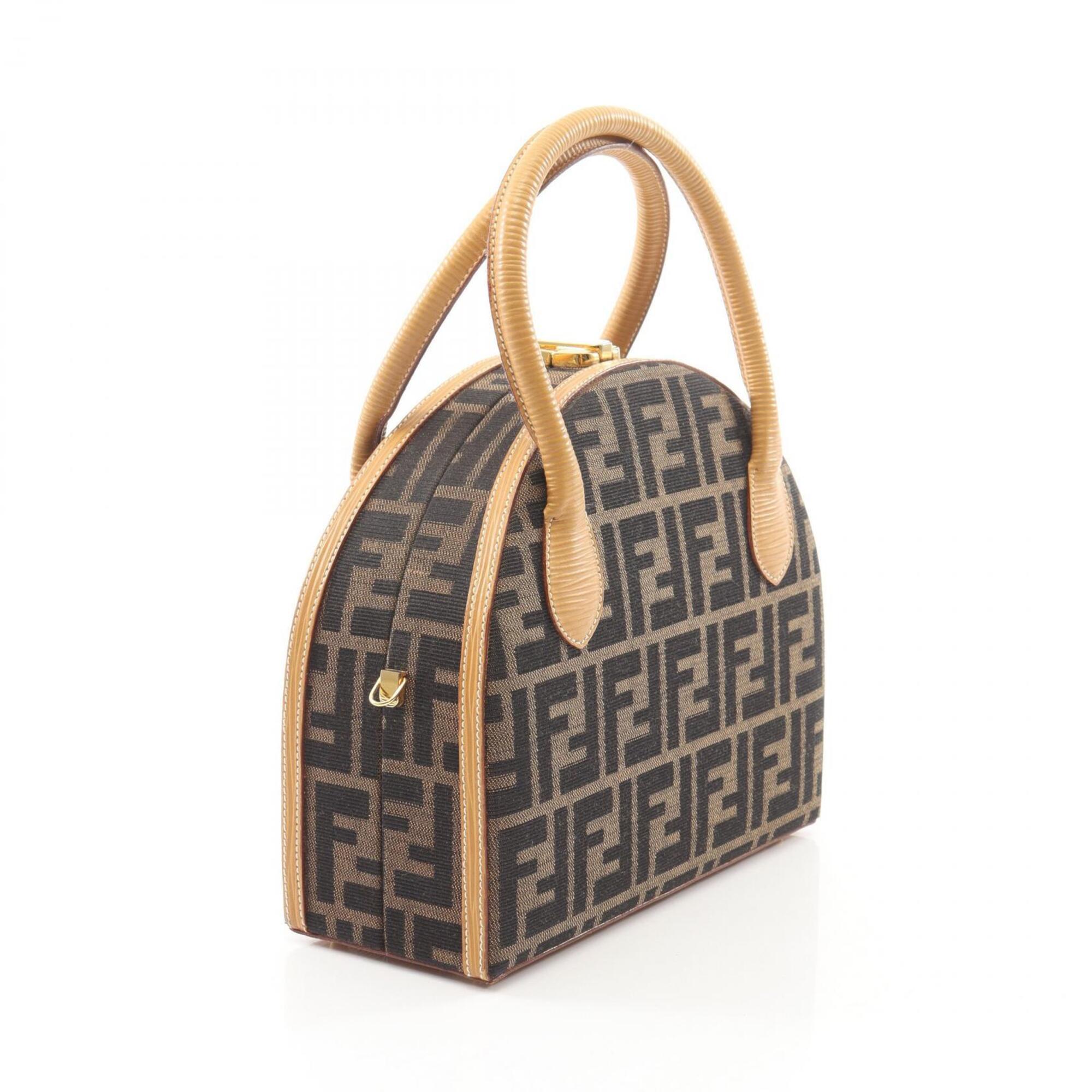 Fendi Beige Black Brown Canvas Leather Handbag (Pre-Owned)