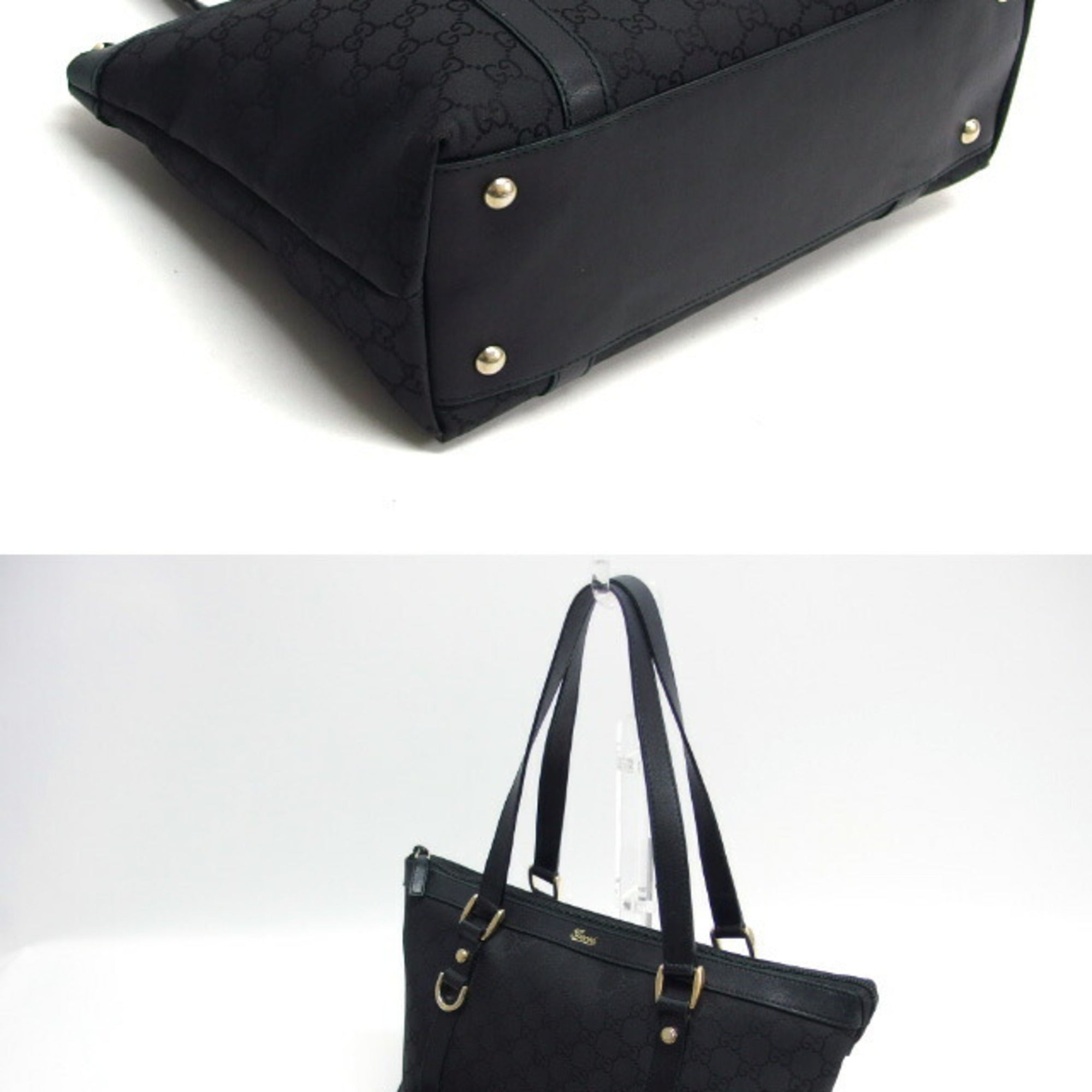 Gucci Abbey Black Canvas Leather Shoulder Bag Tote Bag (Pre-Owned)