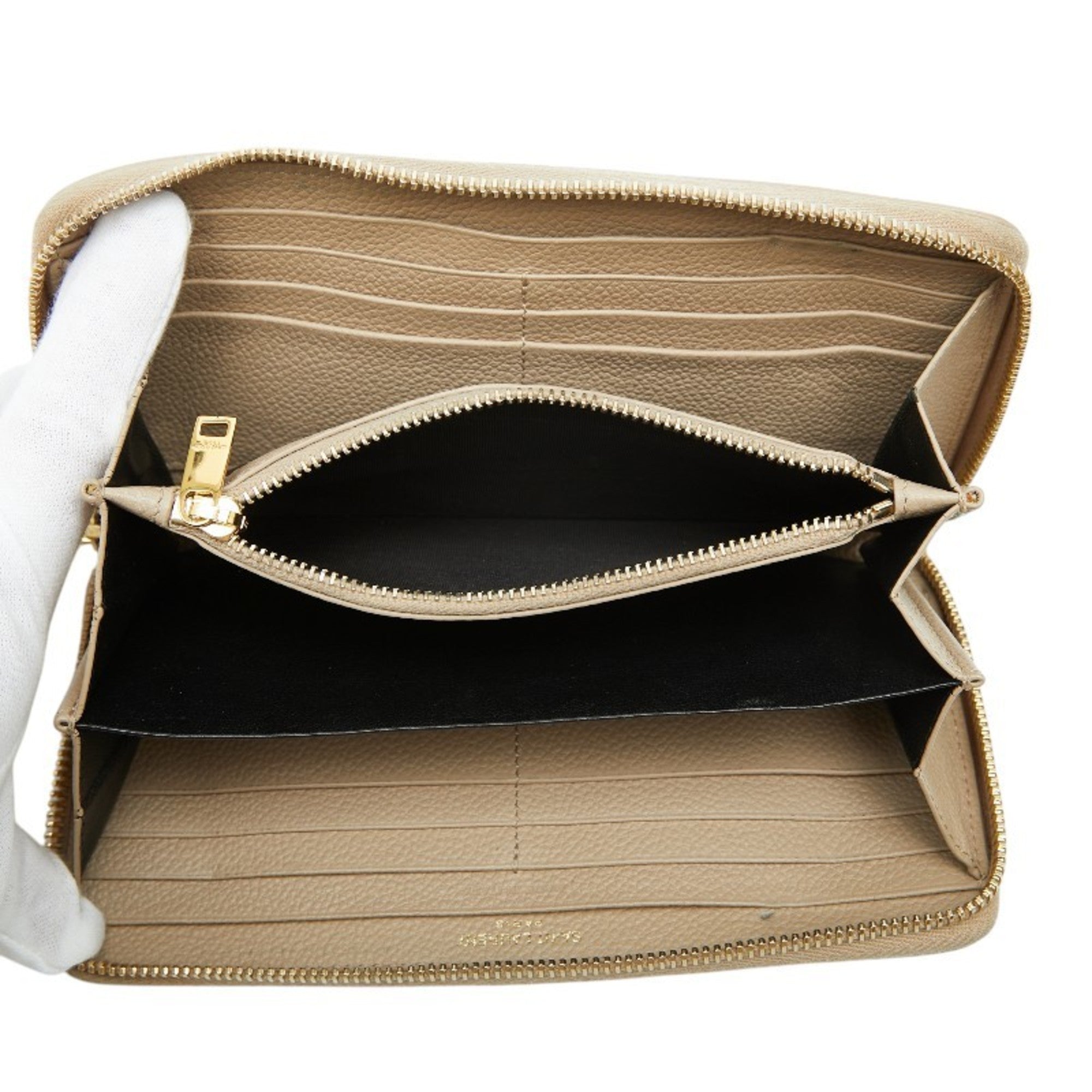 Saint Laurent Beige Leather Long Wallet (Bi-Fold) (Pre-Owned)