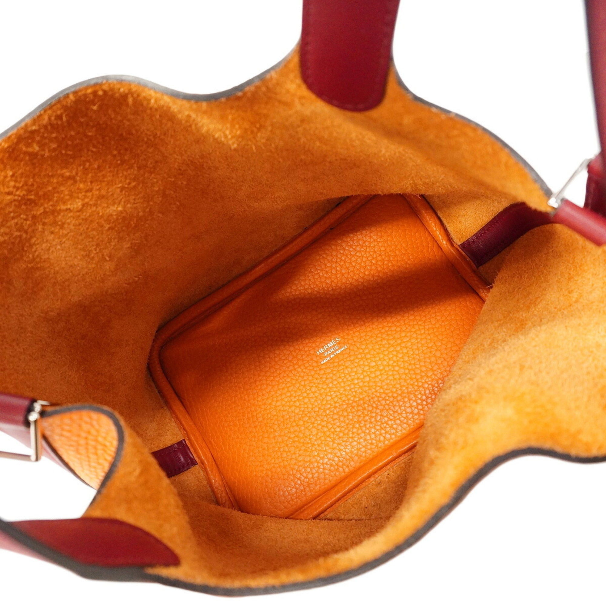 Hermes Orange Rouge Grenat Taurillon Clemence Leather Swift Leather Handbag (Pre-Owned)