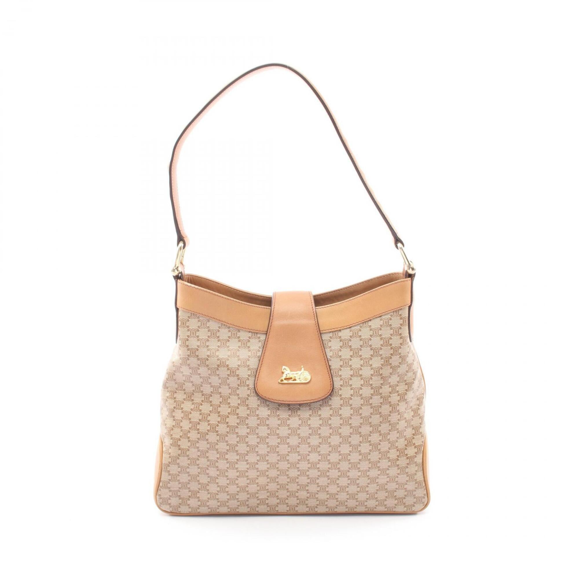Celine Beige Brown Coated Canvas Leather Handbag Shoulder Bag (Pre-Owned)