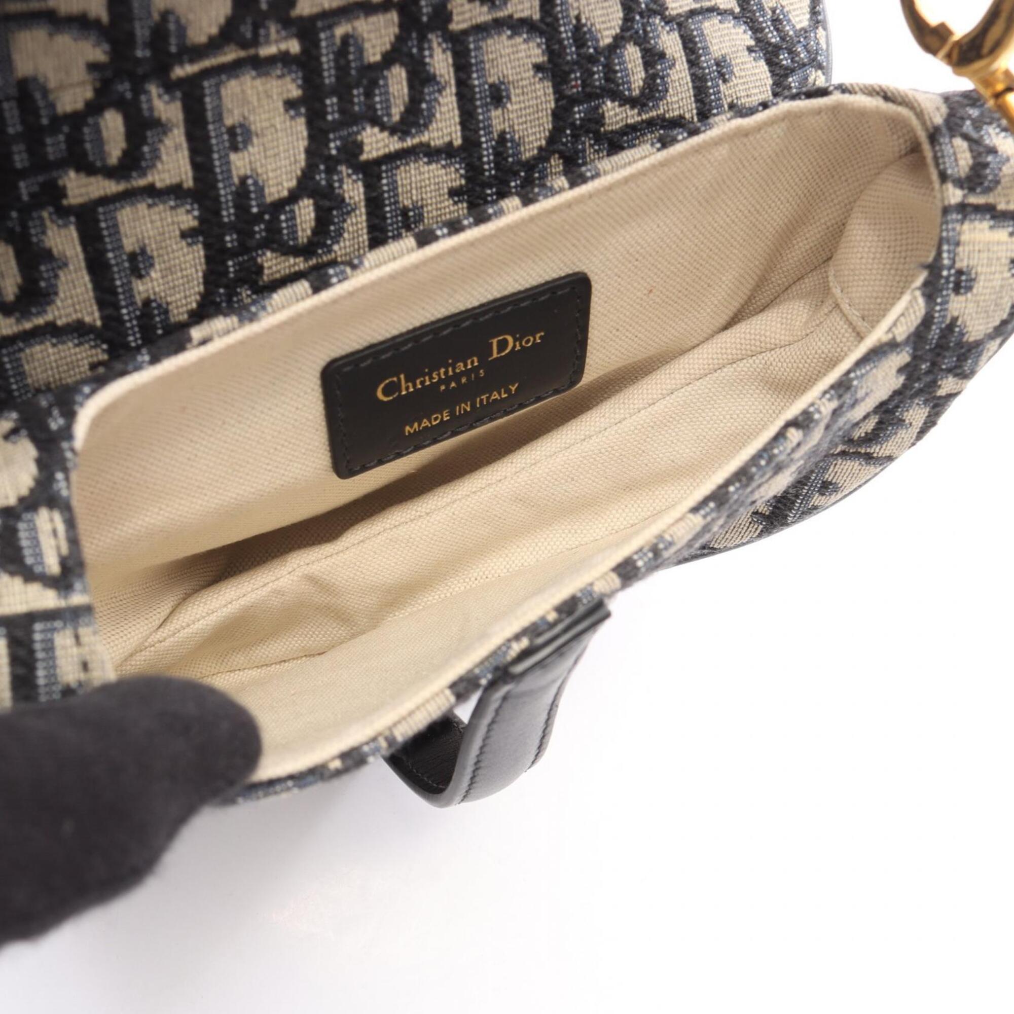 Christian Dior Beige Navy Canvas Leather Handbag Saddle Bag (Pre-Owned)