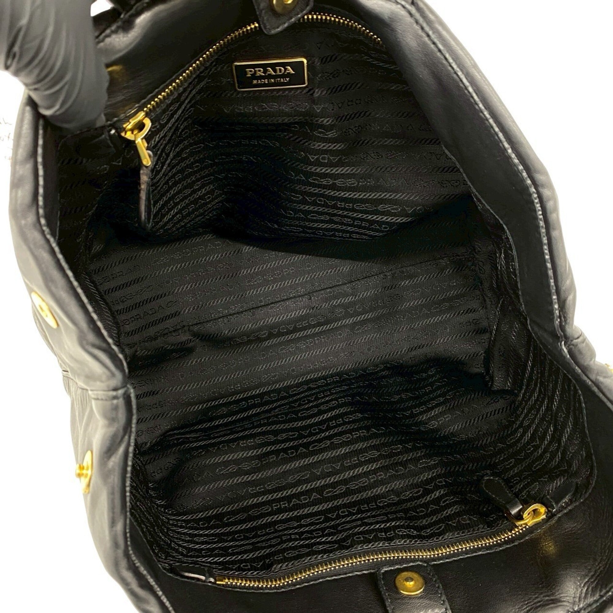 Prada Black Leather Boston Bag Handbag Tote Bag (Pre-Owned)