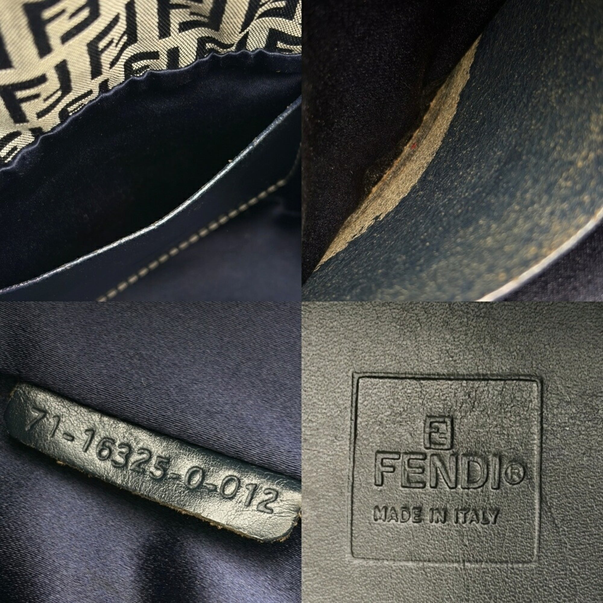 Fendi Zucca Navy Canvas Leather Shoulder Bag (Pre-Owned)