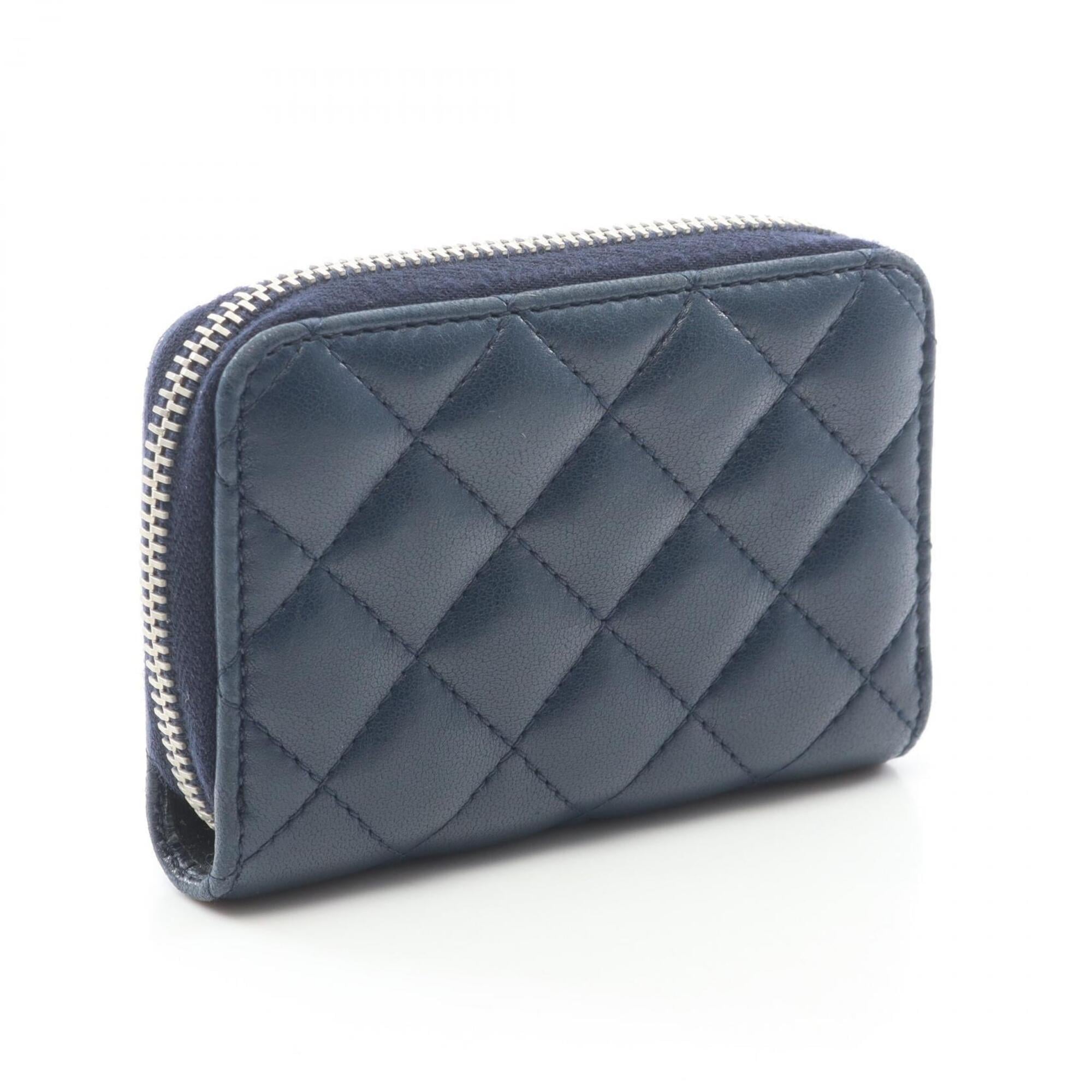 Chanel Navy Leather Coin Purse/Coin Case (Pre-Owned)