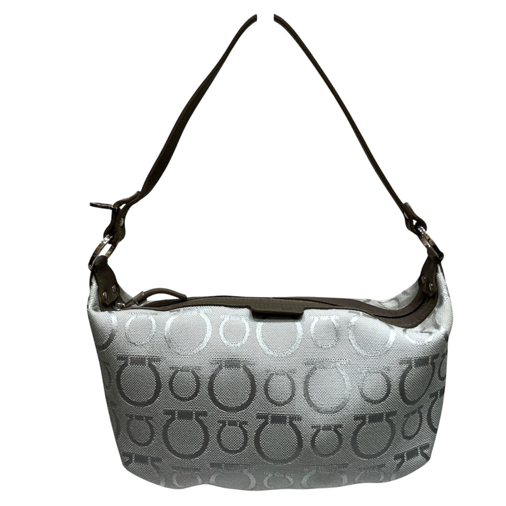 Salvatore Ferragamo Gancini Silver Canvas Handbag (Pre-Owned)