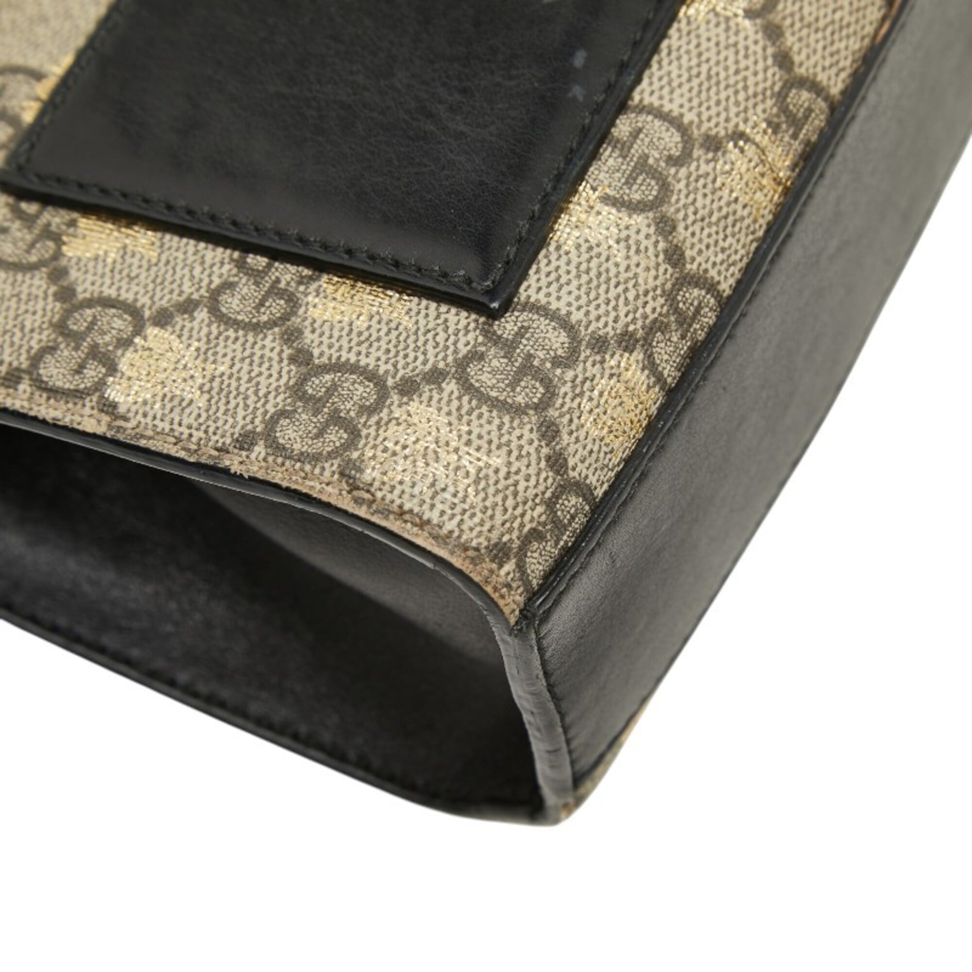 Gucci Black Gold Leather Shoulder Bag (Pre-Owned)
