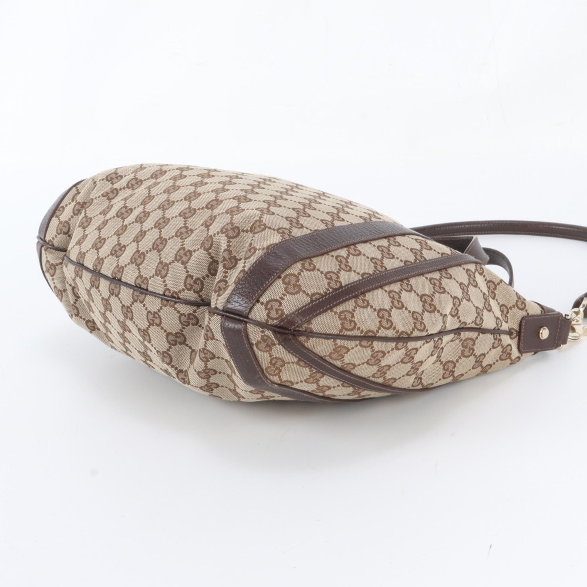 Gucci Brown Leather Canvas Handbag Shoulder Bag Tote Bag (Pre-Owned)