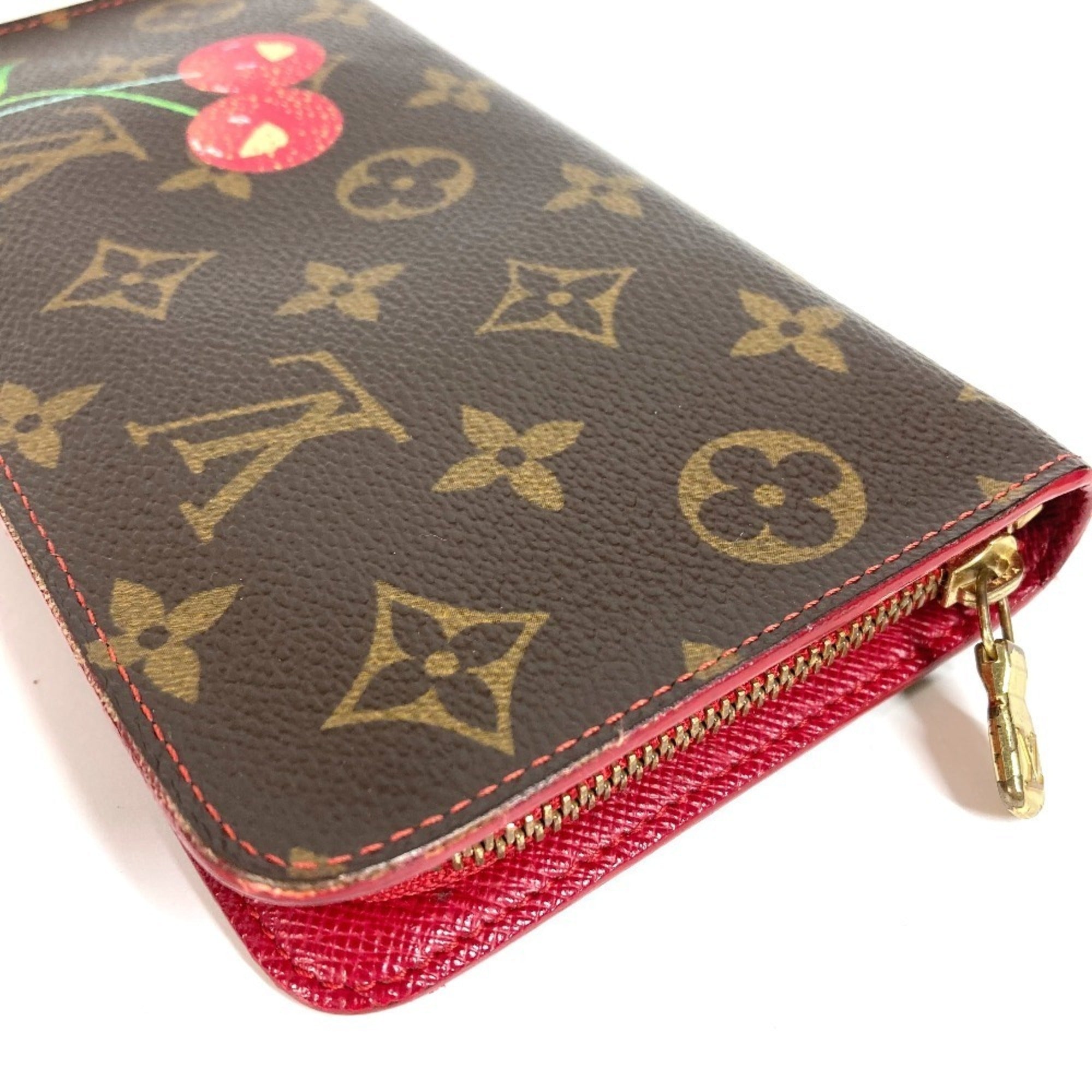 Louis Vuitton Brown Red Color Monogram Cherry Blossom Long Wallet (Bi-Fold) (Pre-Owned)