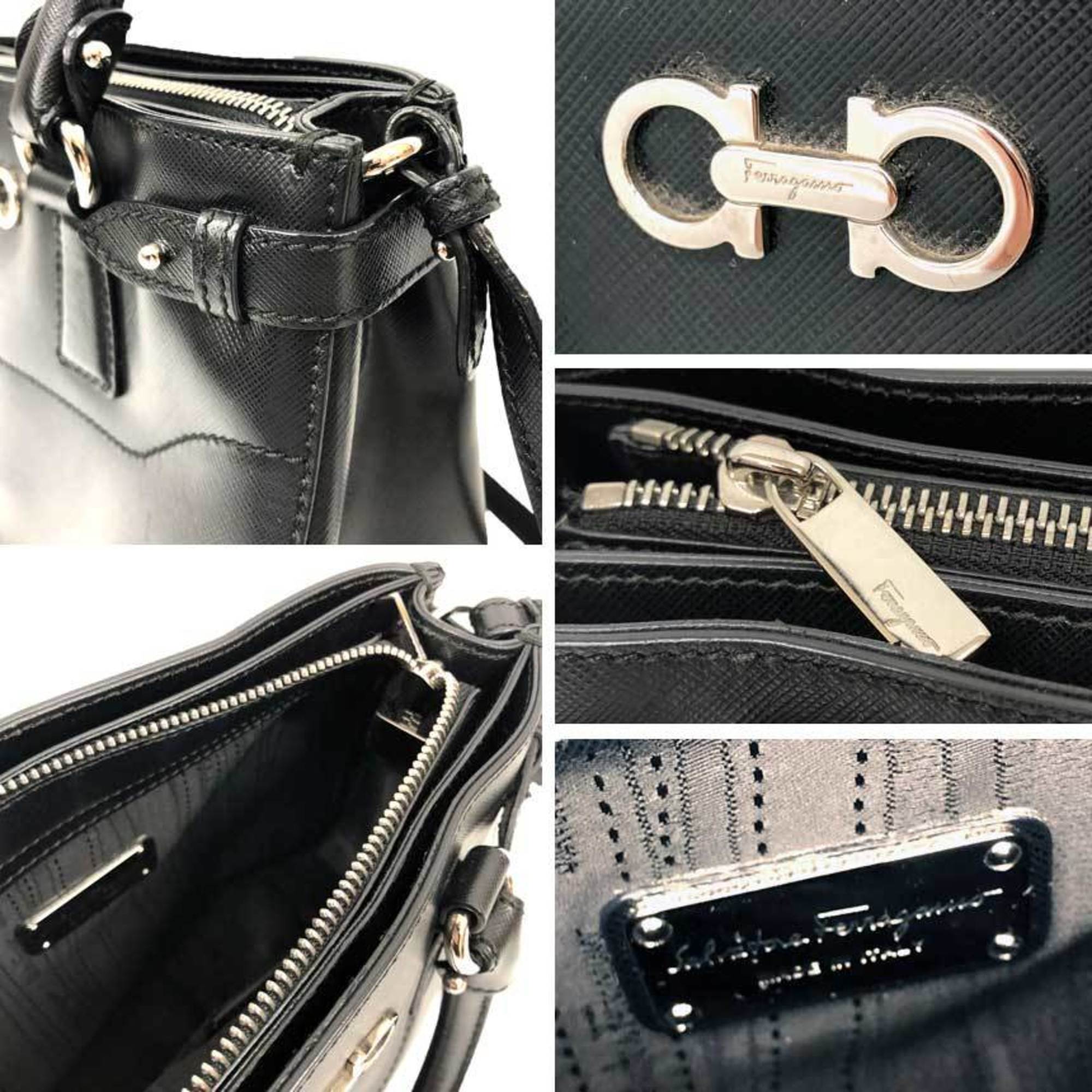 Salvatore Ferragamo Black Leather Shoulder Bag Tote Bag (Pre-Owned)