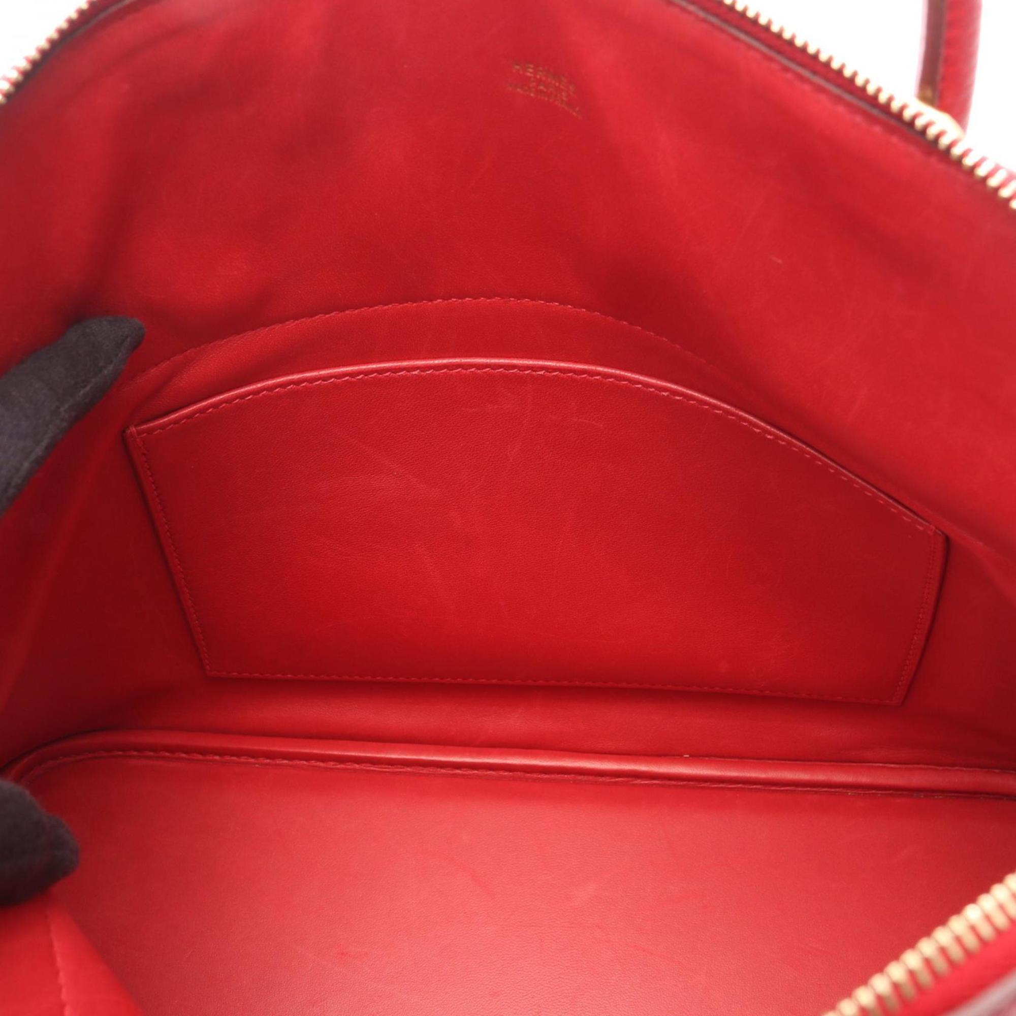 Hermes Red Color Rouge Vif Fjord Leather Handbag (Pre-Owned)