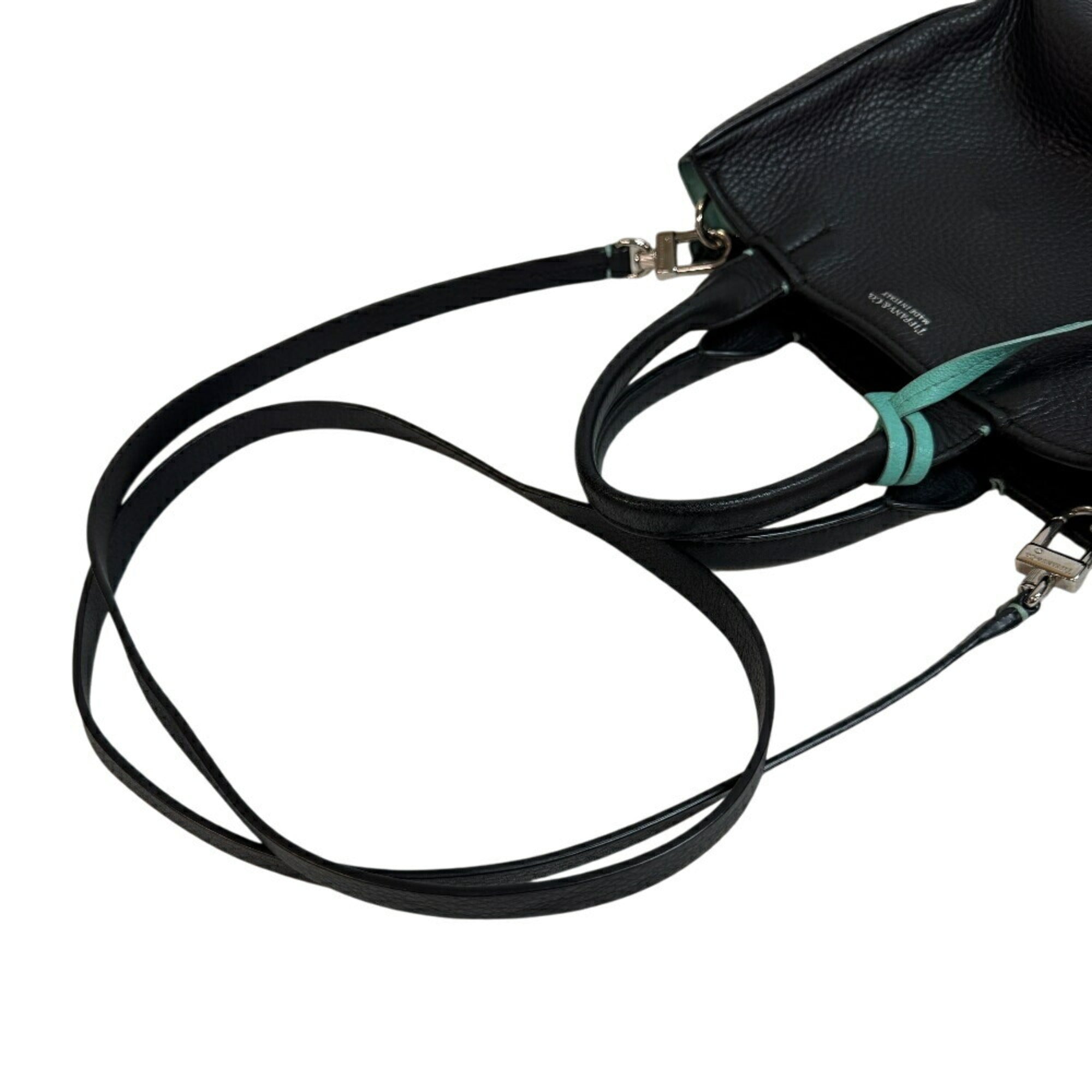 Tiffany Black Tiffany Blue Leather Handbag Shoulder Bag (Pre-Owned)