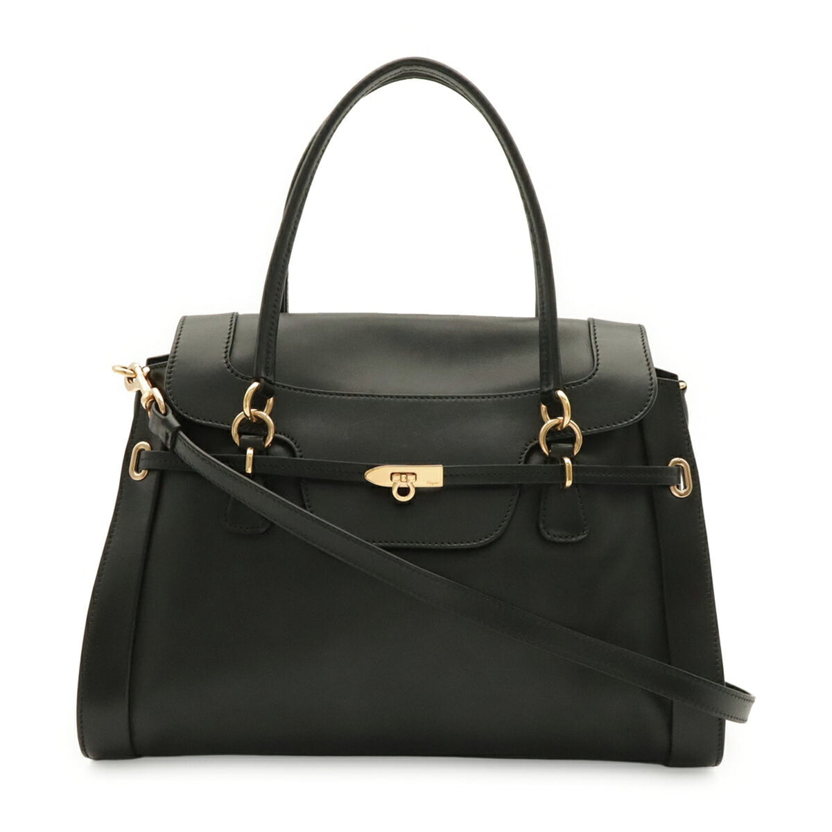Salvatore Ferragamo Gancini Black Leather Handbag Shoulder Bag (Pre-Owned)