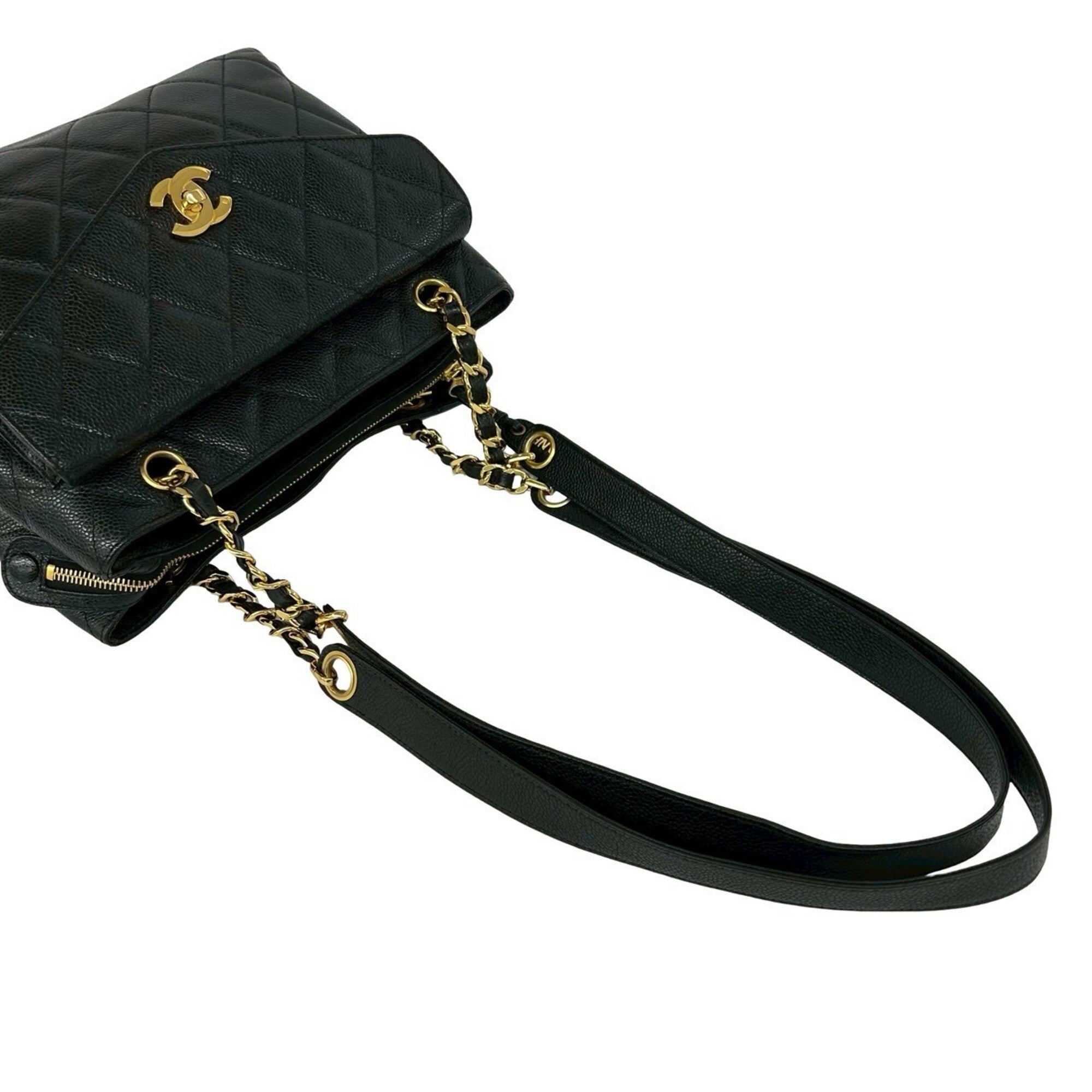 Chanel Black Grained Calfskin Shoulder Bag Tote Bag (Pre-Owned)