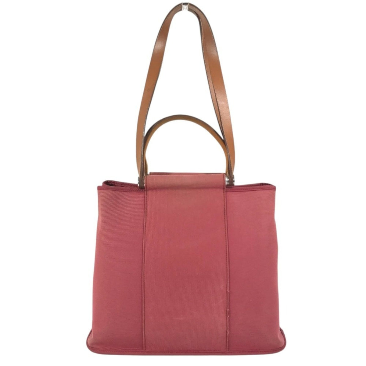 Hermes Brown Red Color Leather Canvas Tote Bag (Pre-Owned)