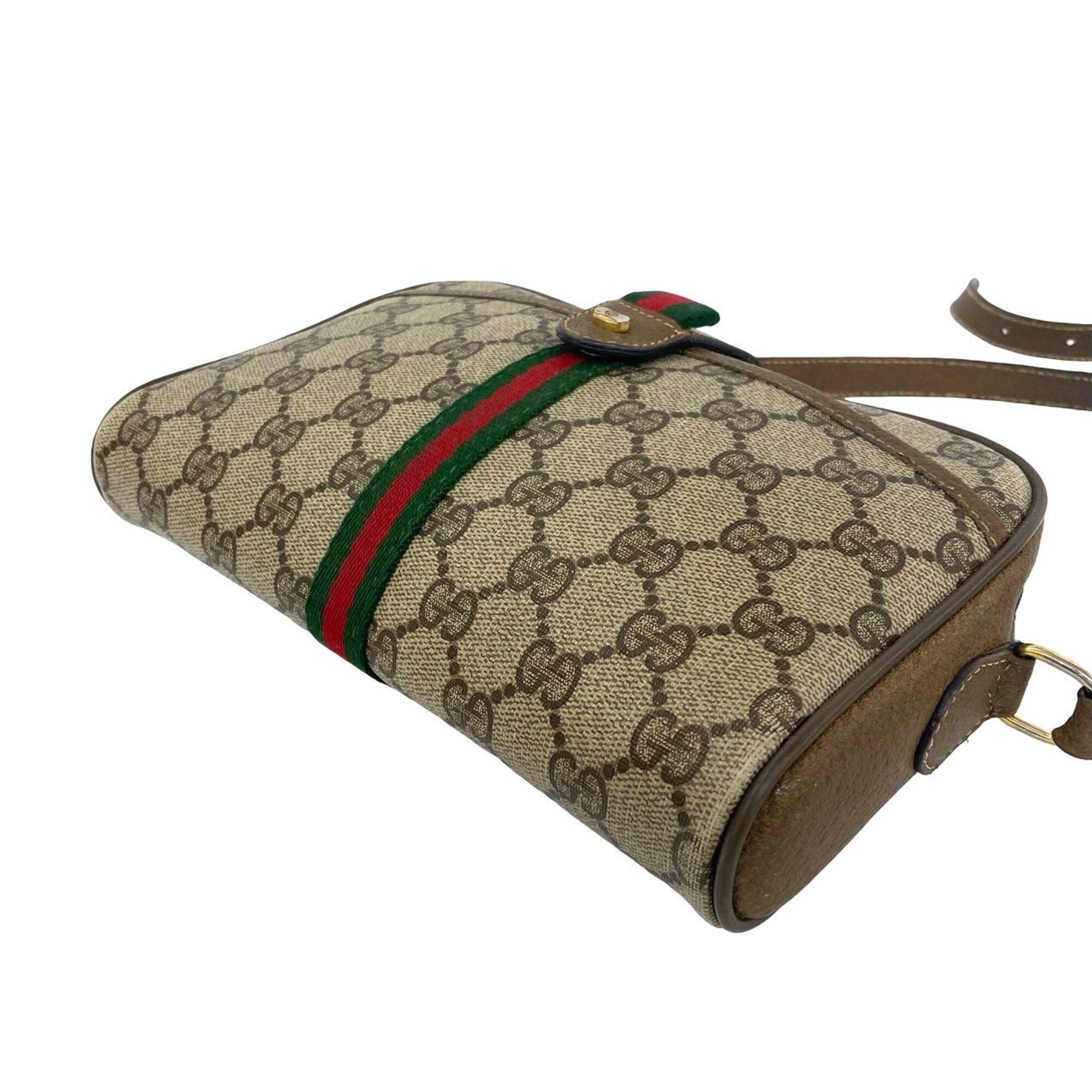 Gucci Brown Green Red Color Leather Pvc Pochette Shoulder Bag (Pre-Owned)