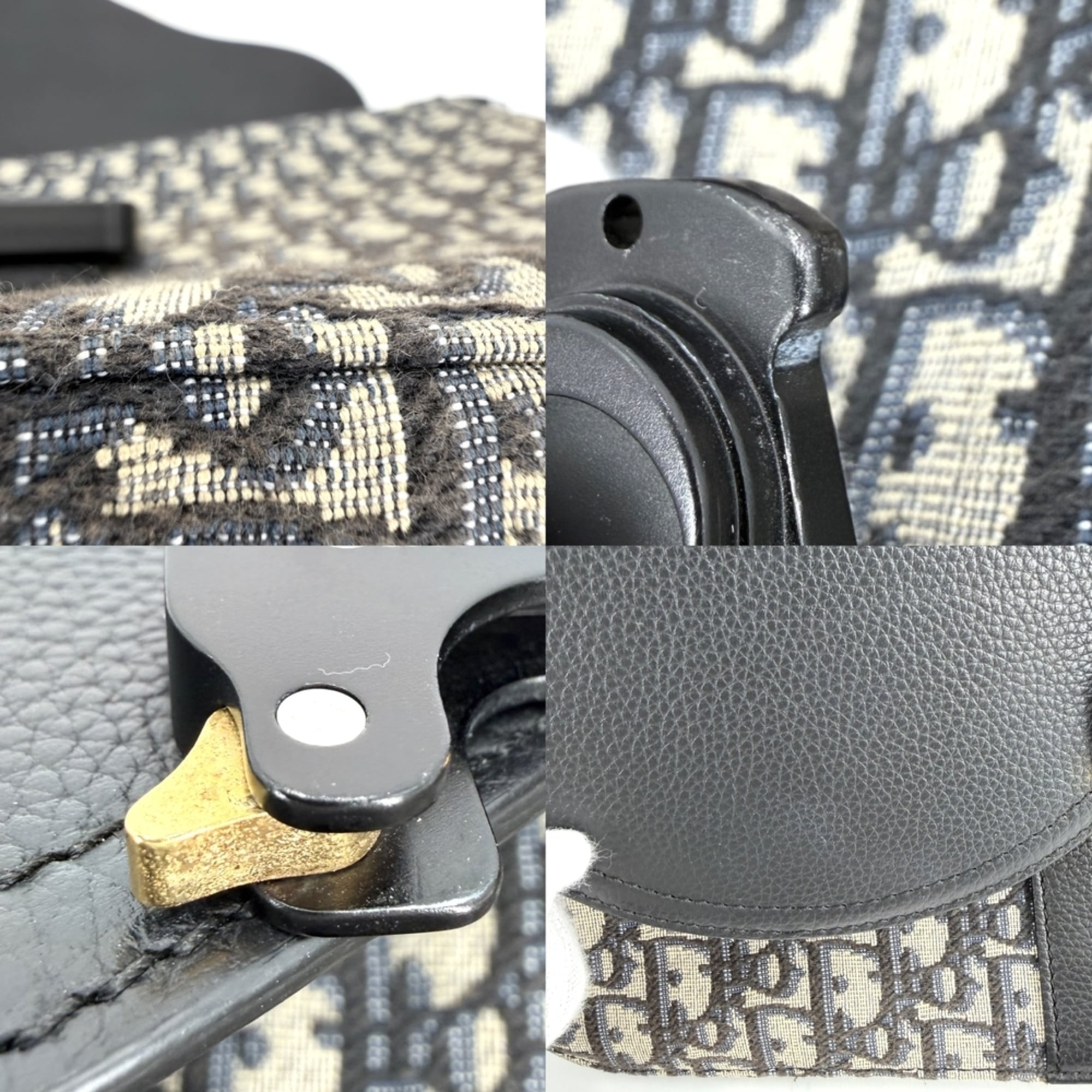 Christian Dior Beige Black Leather Canvas Shoulder Bag (Pre-Owned)