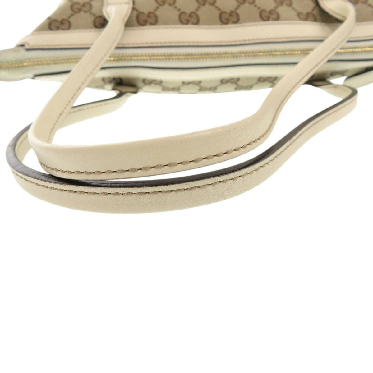 Gucci Beige White Gg Canvas Leather Tote Bag (Pre-Owned)