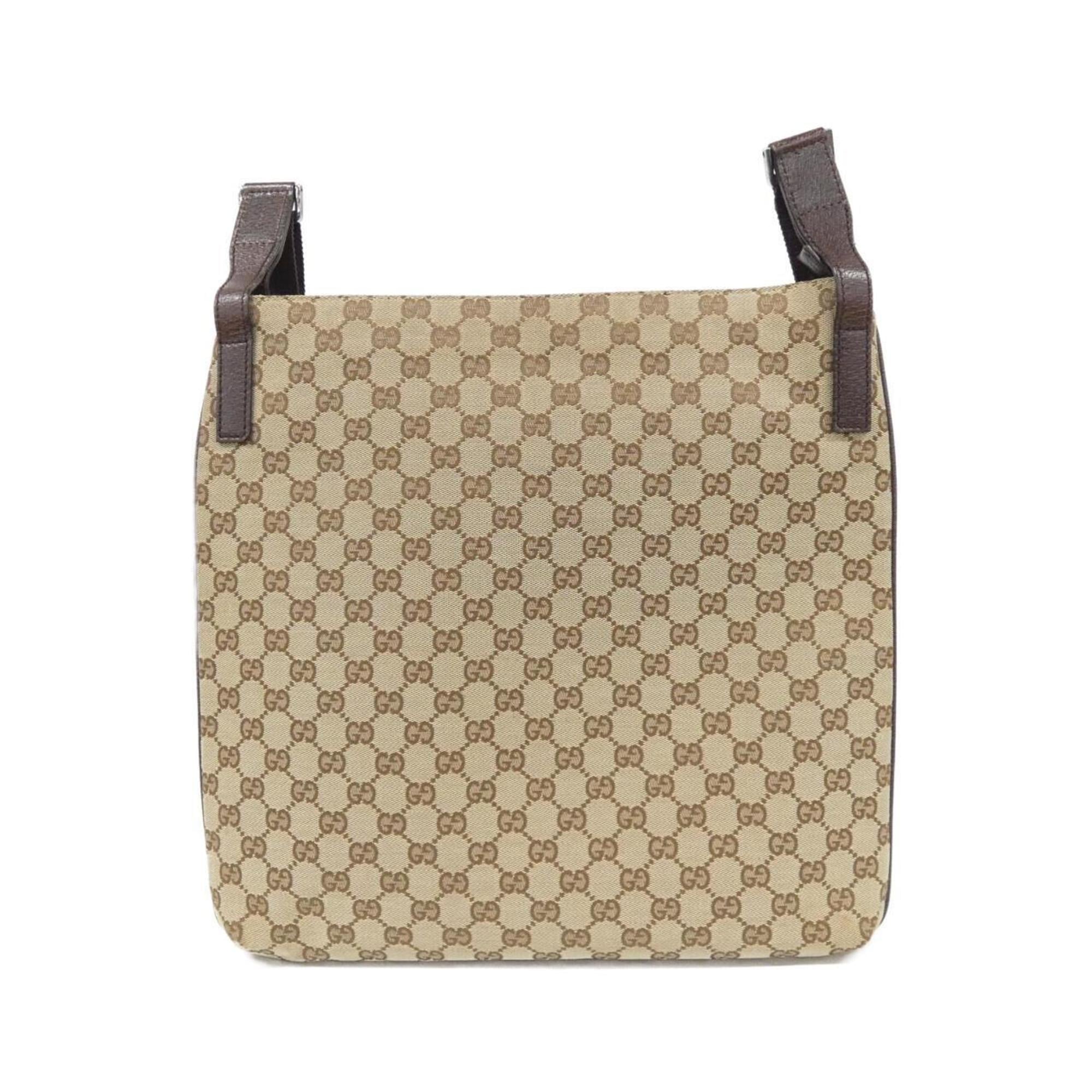 Gucci Gg Canvas Beige Dark Brown Gg Canvas Shoulder Bag (Pre-Owned)