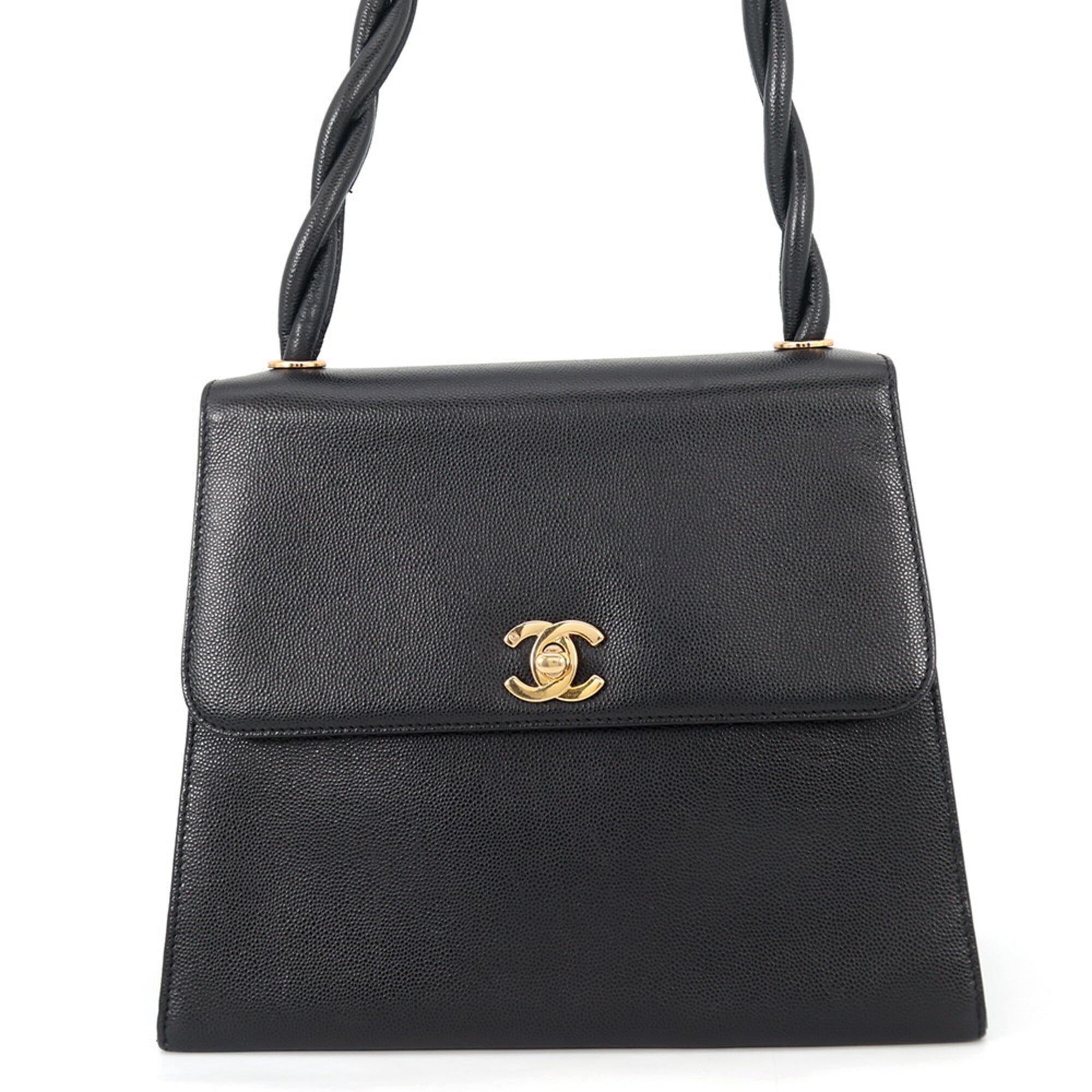 Chanel Black Grained Calfskin Handbag Shoulder Bag (Pre-Owned)