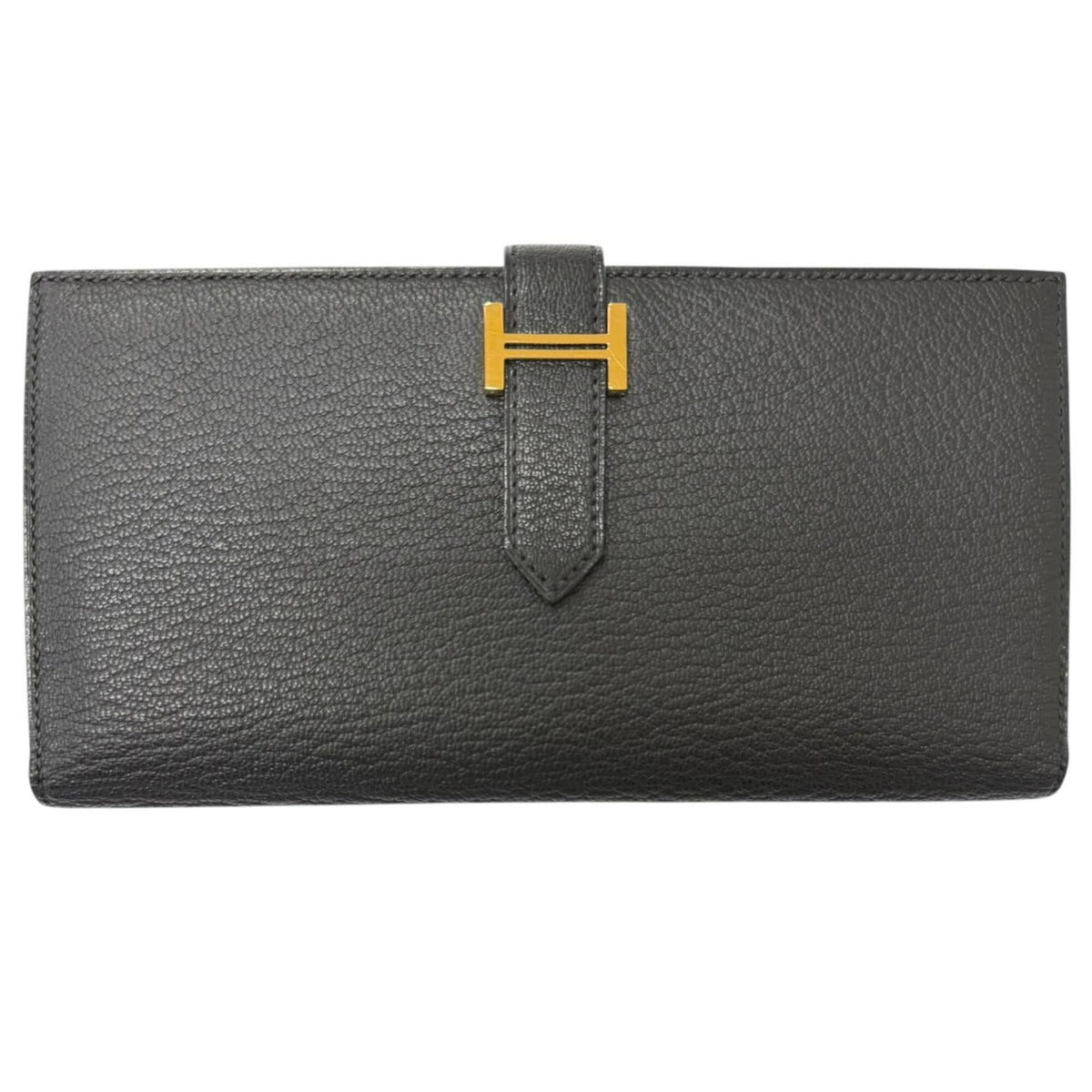 Hermes Black Chevre Leather Long Wallet (Bi-Fold) (Pre-Owned)