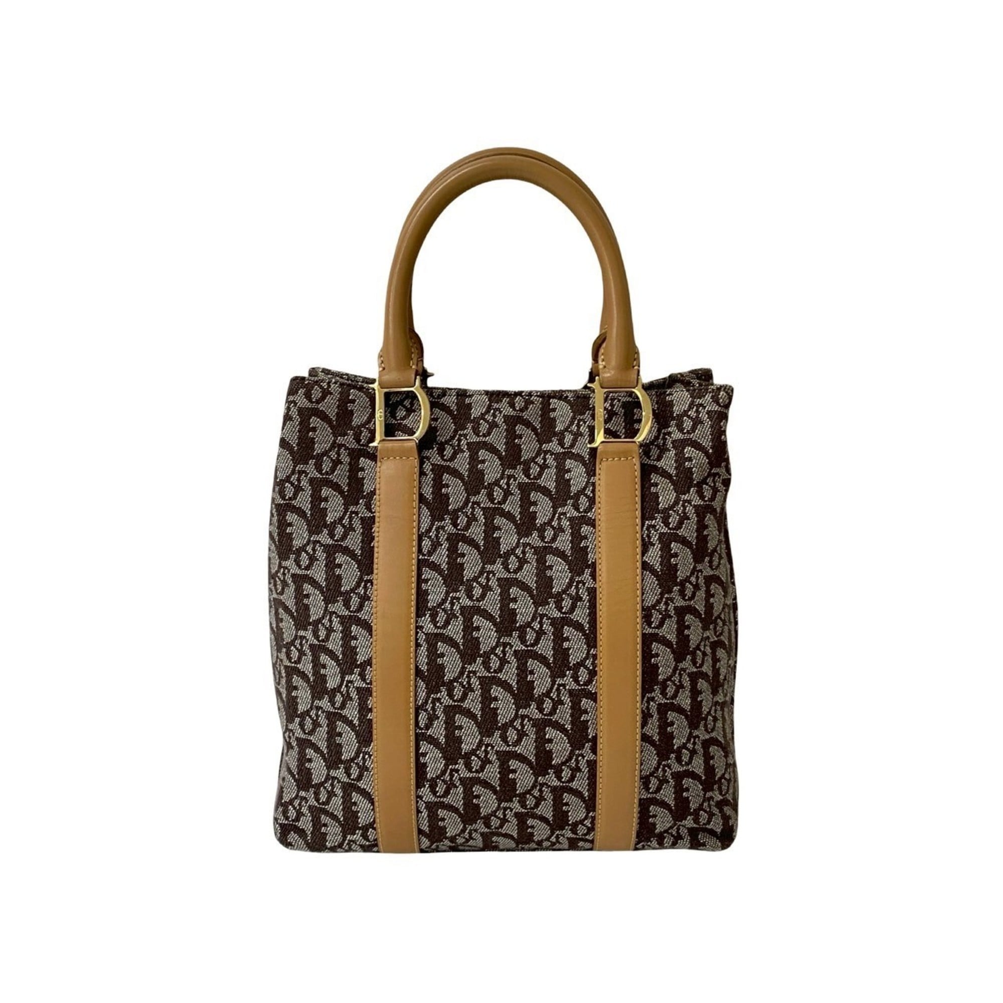 Christian Dior Beige Brown Leather Canvas Handbag (Pre-Owned)