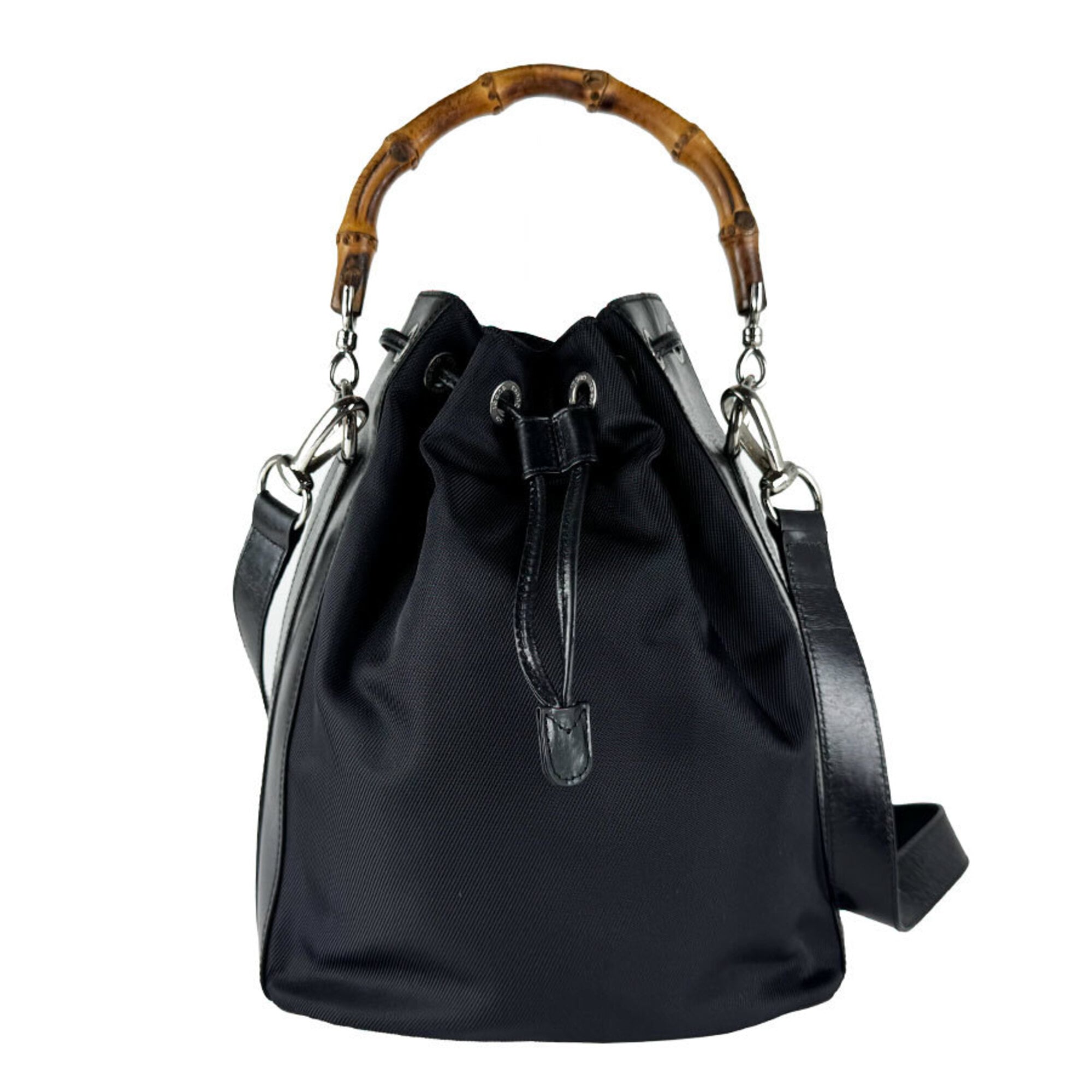 Gucci Black Nylon Canvas Leather Handbag Shoulder Bag (Pre-Owned)