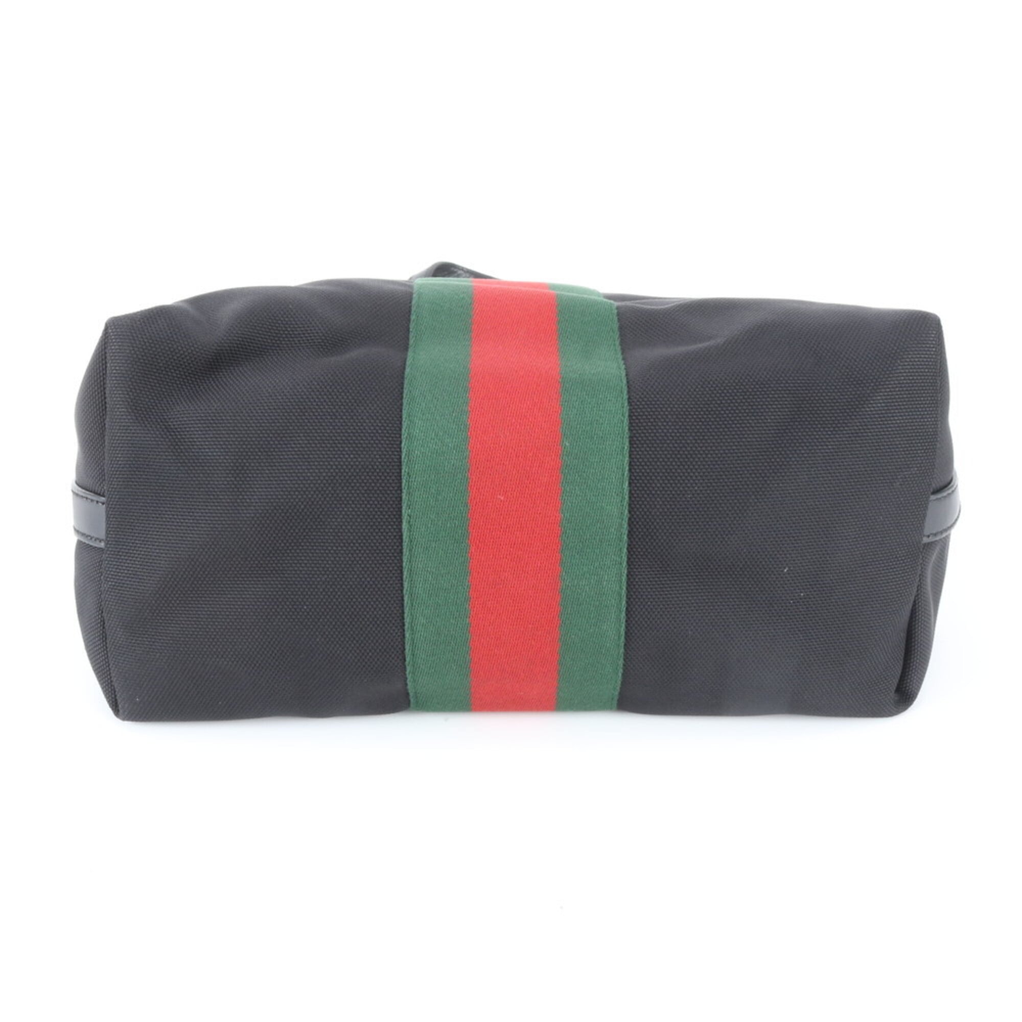 Gucci Sherry Line Black Leather Canvas Handbag (Pre-Owned)