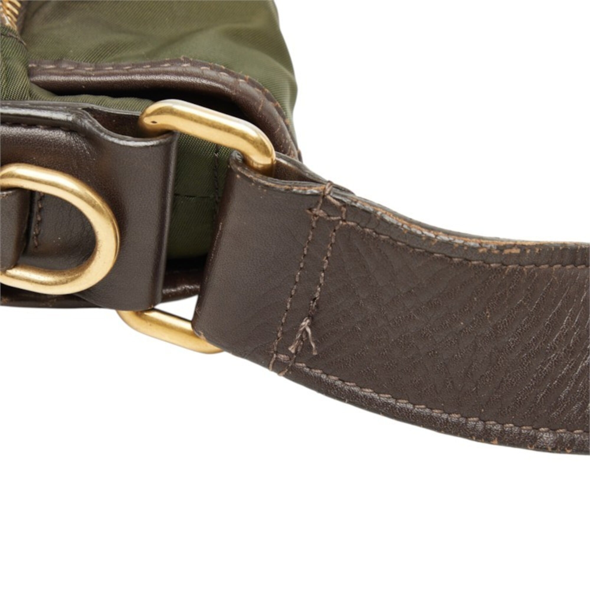 Prada Khaki Nylon Leather Messenger Bag Shoulder Bag (Pre-Owned)