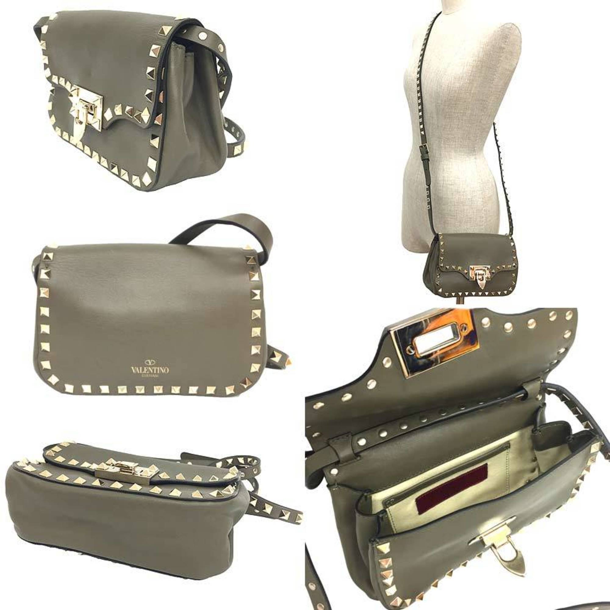 Valentino Garavani Khaki Leather Pochette Shoulder Bag (Pre-Owned)