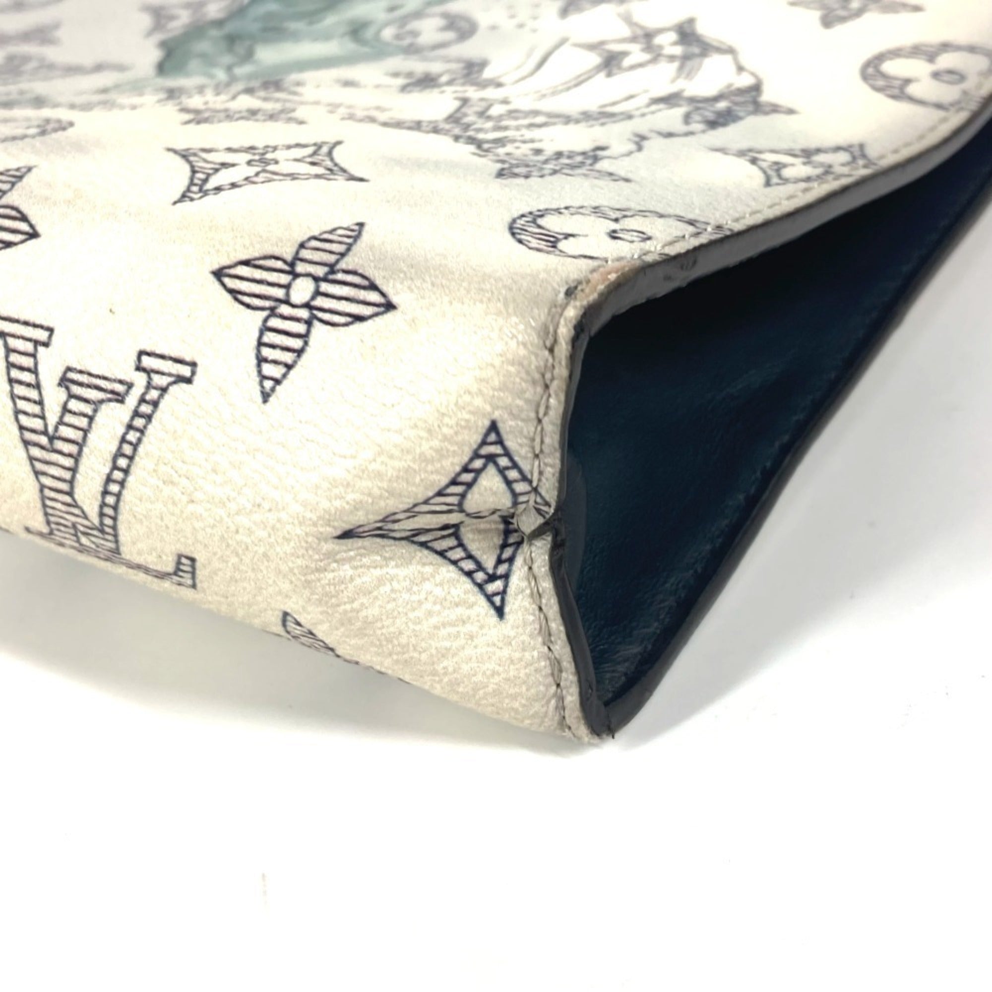 Louis Vuitton Navy White Leather Clutch Bag Pochette Pouch (Pre-Owned)