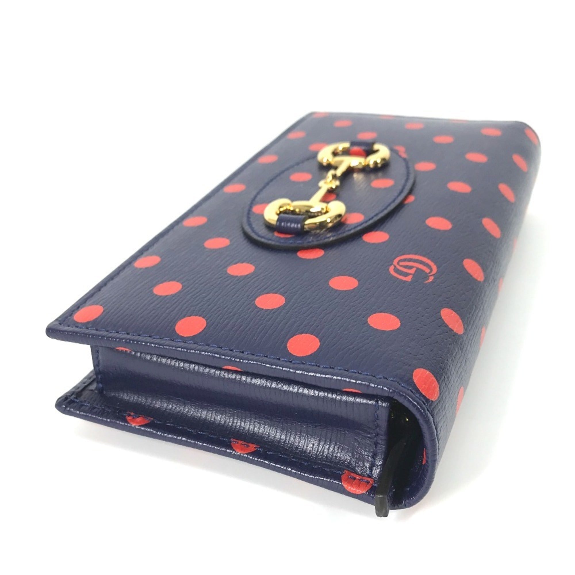Gucci Navy Red Color Leather Chain/Shoulder Wallet (Pre-Owned)