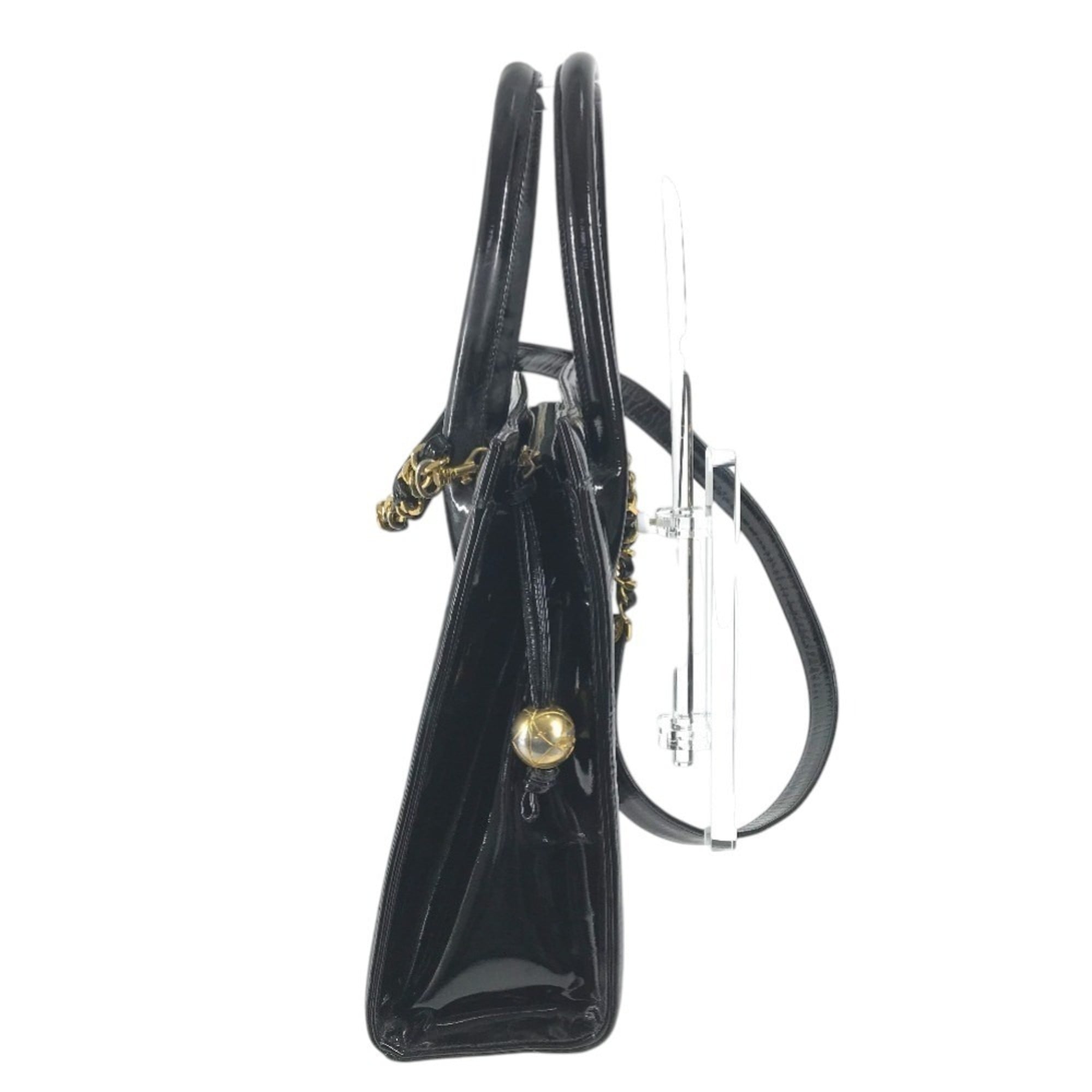 Chanel Black Gold Patent Leather Handbag Shoulder Bag Tote Bag (Pre-Owned)