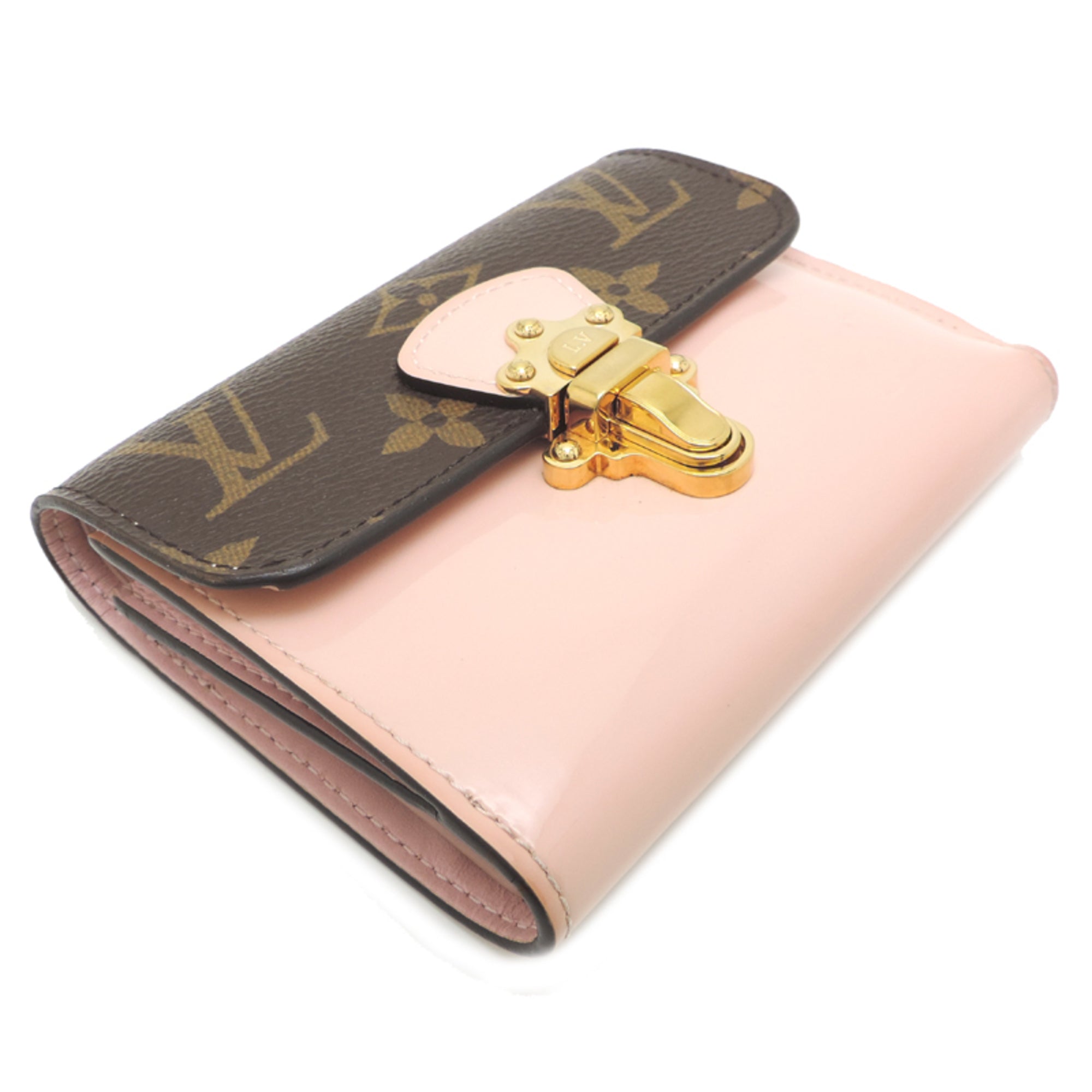 Louis Vuitton Brown Monogram Pink Rose Ballerine Patent Leather Monogram Wallet (Tri-Fold) (Pre-Owned)