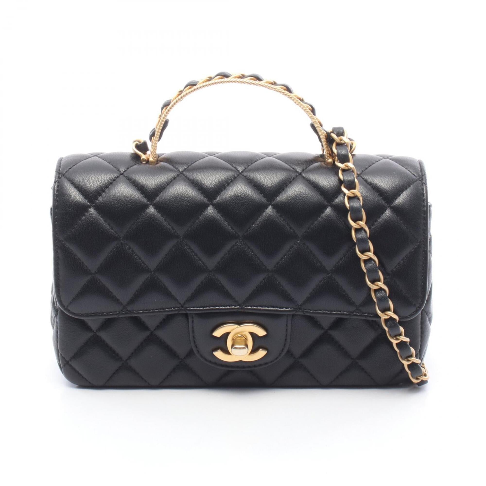 Chanel Black Leather Handbag Shoulder Bag (Pre-Owned)