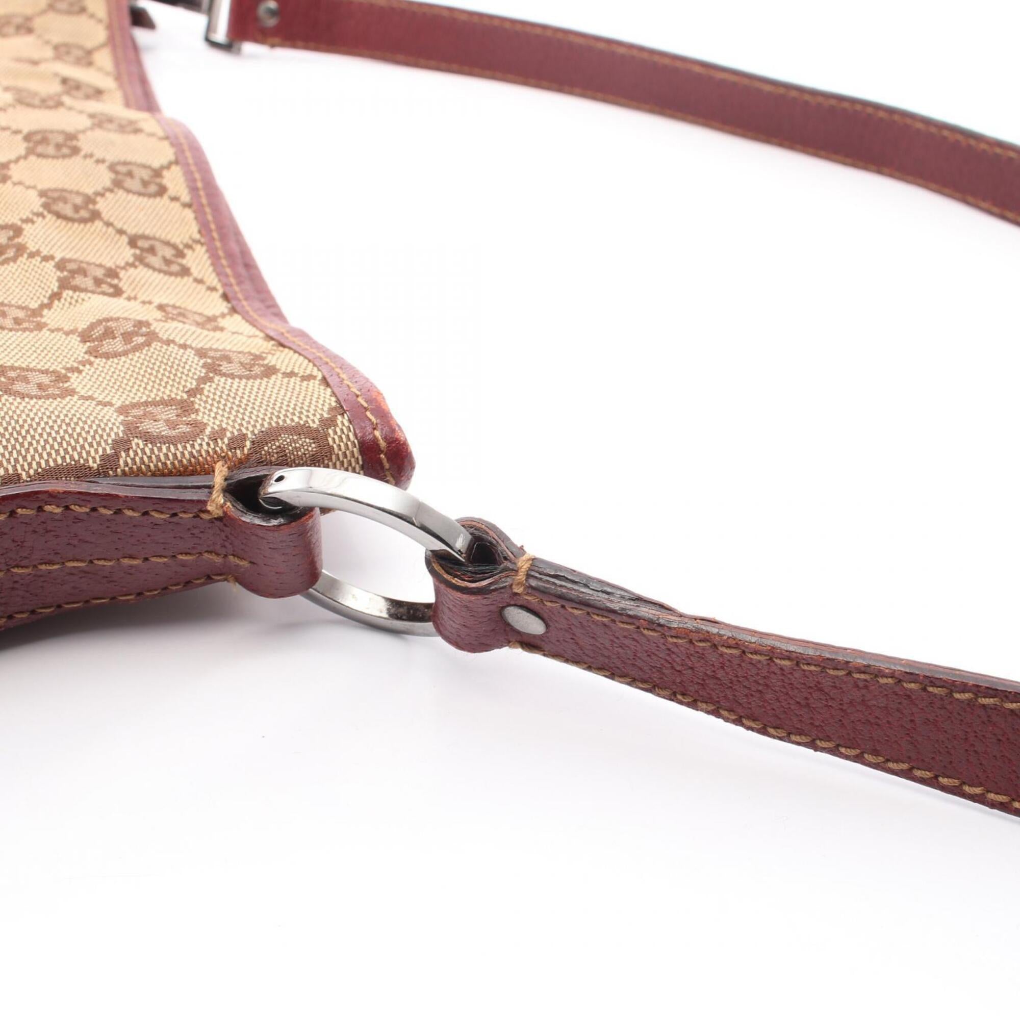 Gucci Beige Bordeaux Canvas Leather Shoulder Bag (Pre-Owned)