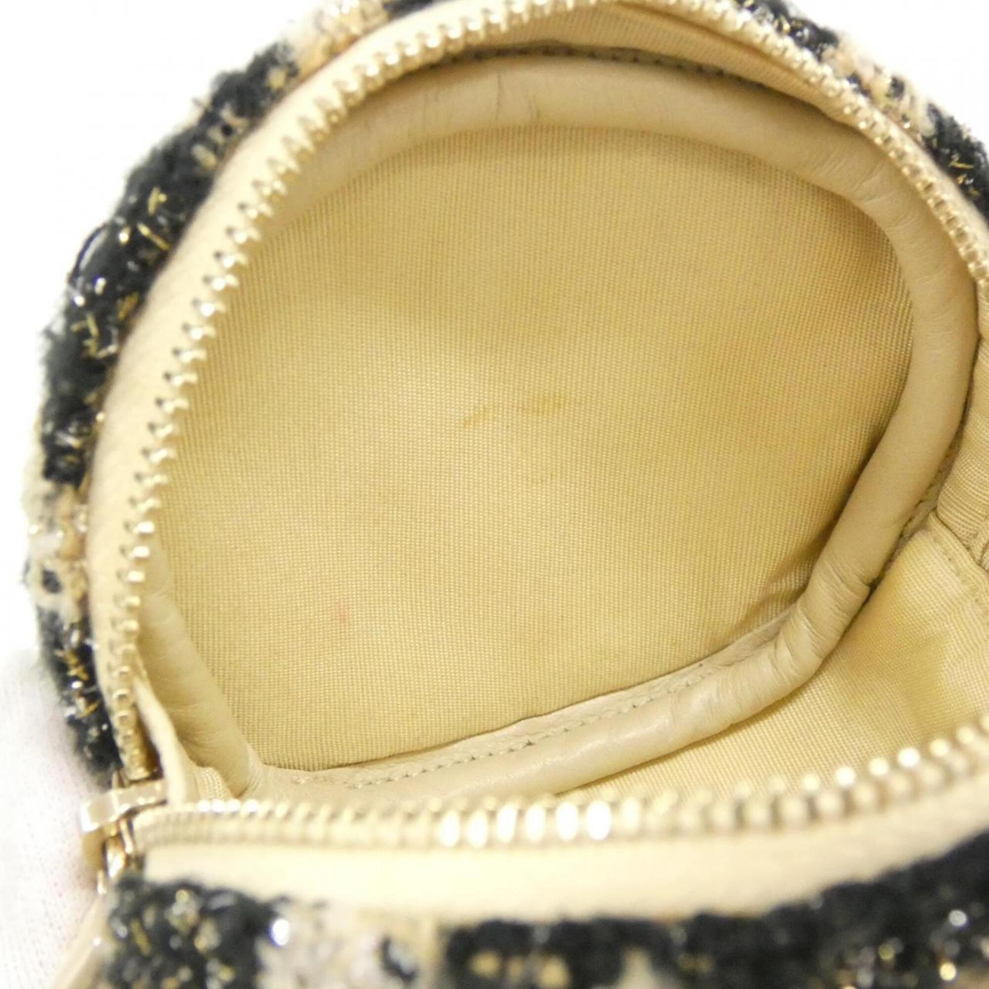 Chanel Gold Beige Black Tweed Chain/Shoulder Wallet (Pre-Owned)