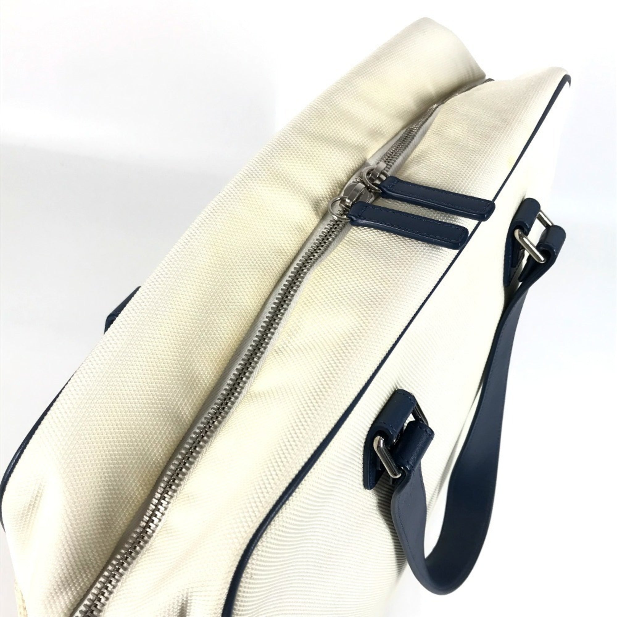 Chanel Blue White Leather Canvas Shoulder Bag Tote Bag (Pre-Owned)