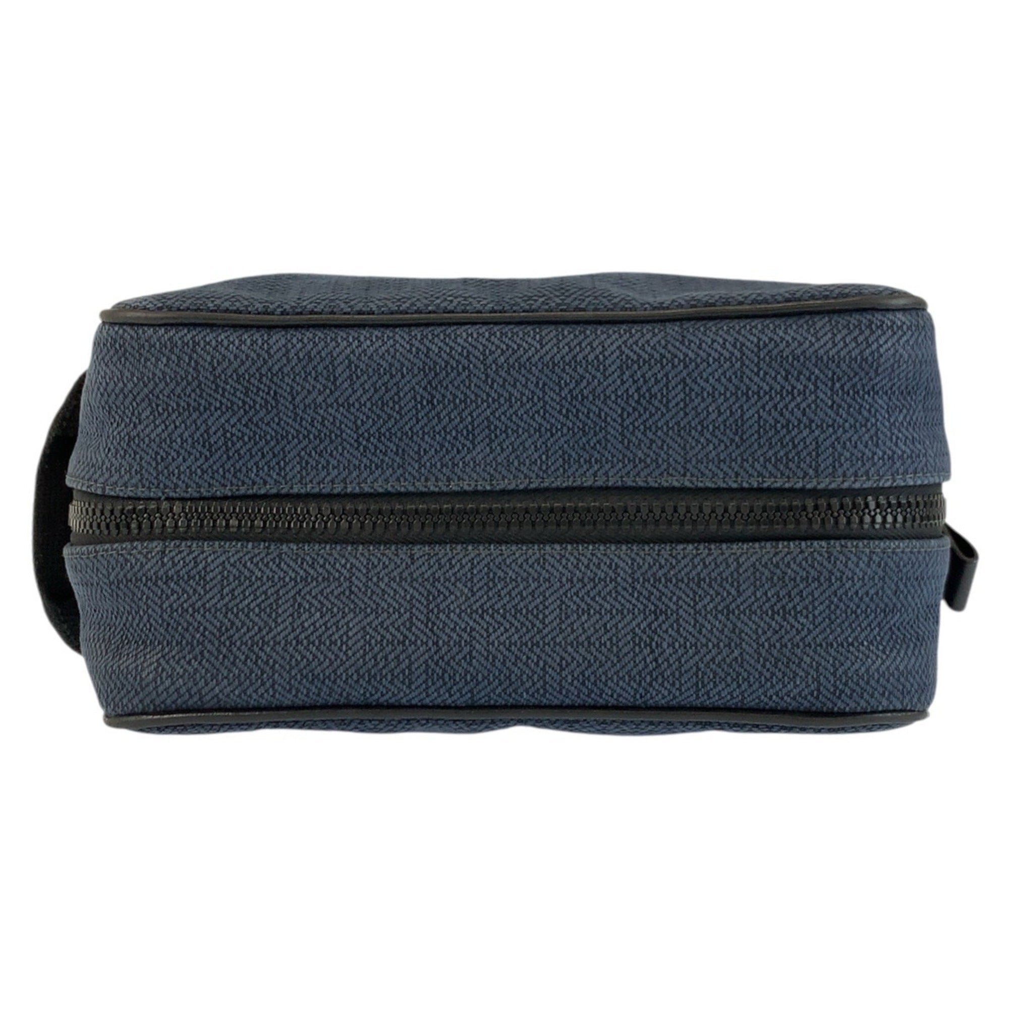 Hermes Black Navy Toile Chevron Clutch Bag Handbag Pouch (Pre-Owned)
